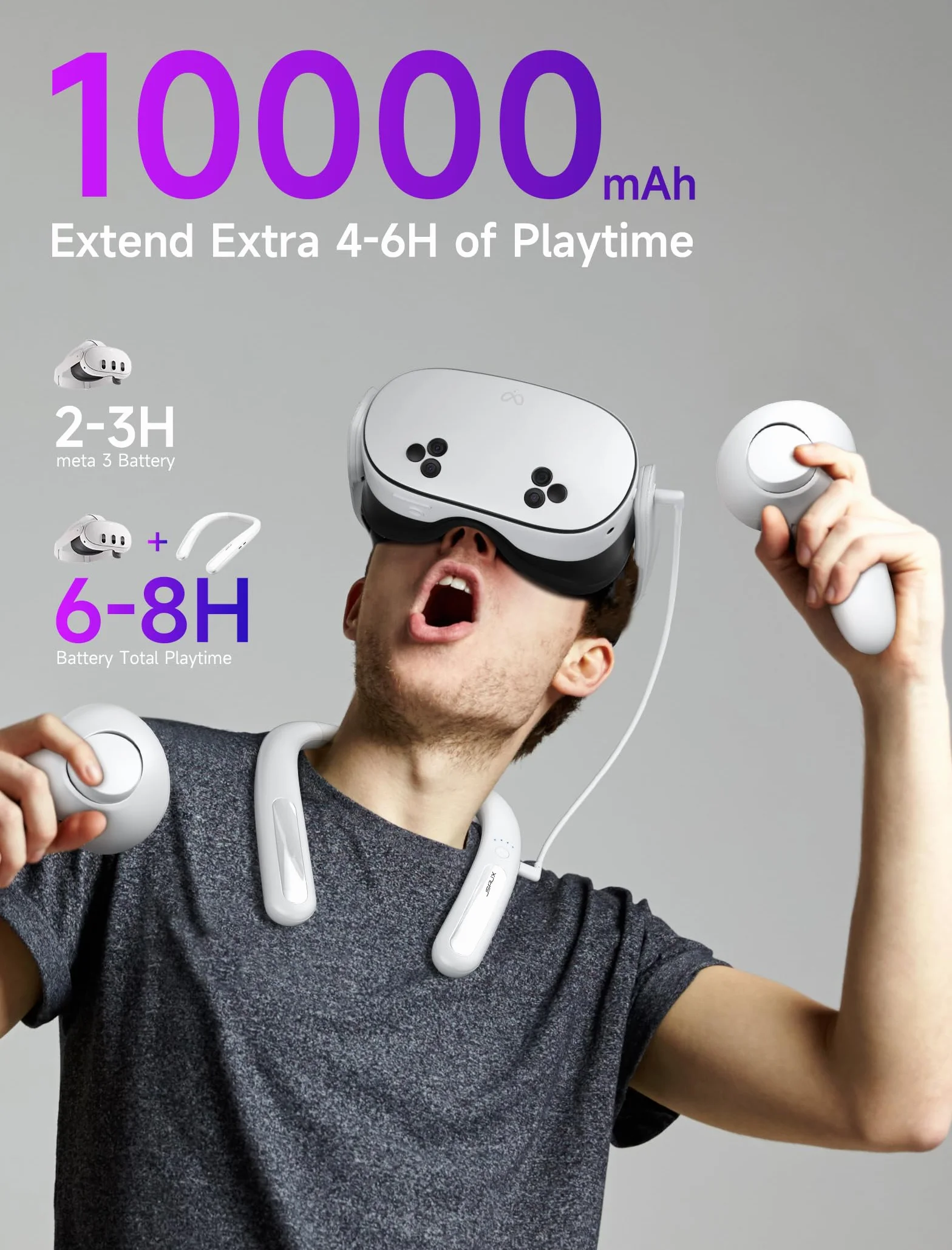 JSAUX Akumulator Kompatybilny z Meta Quest 3S/3/2, akumulator o pojemności 10000 mAh z szybkim ładowaniem PD, akcesorium zasilające VR Extend, Kompatybilny z Oculus 3, Meta Quest 2/3S