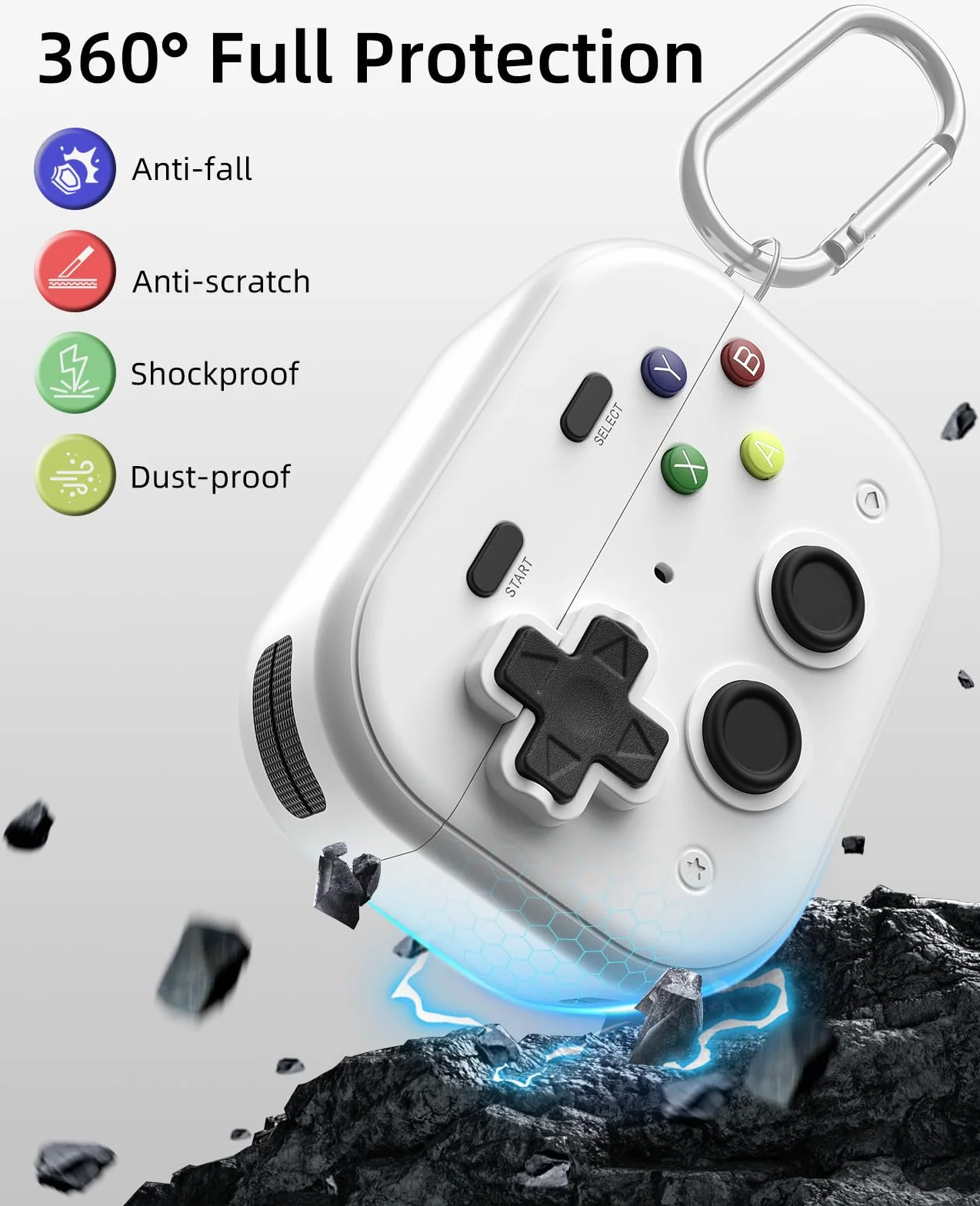 TiMOVO Case for AirPods Pro 3 (2025) with Secure Lock Clip, Hard Shell Game Console Design Shockproof Protective Cover for Apple AirPod Pro 3rd Generation with Cleaner Kit & Keychain, White