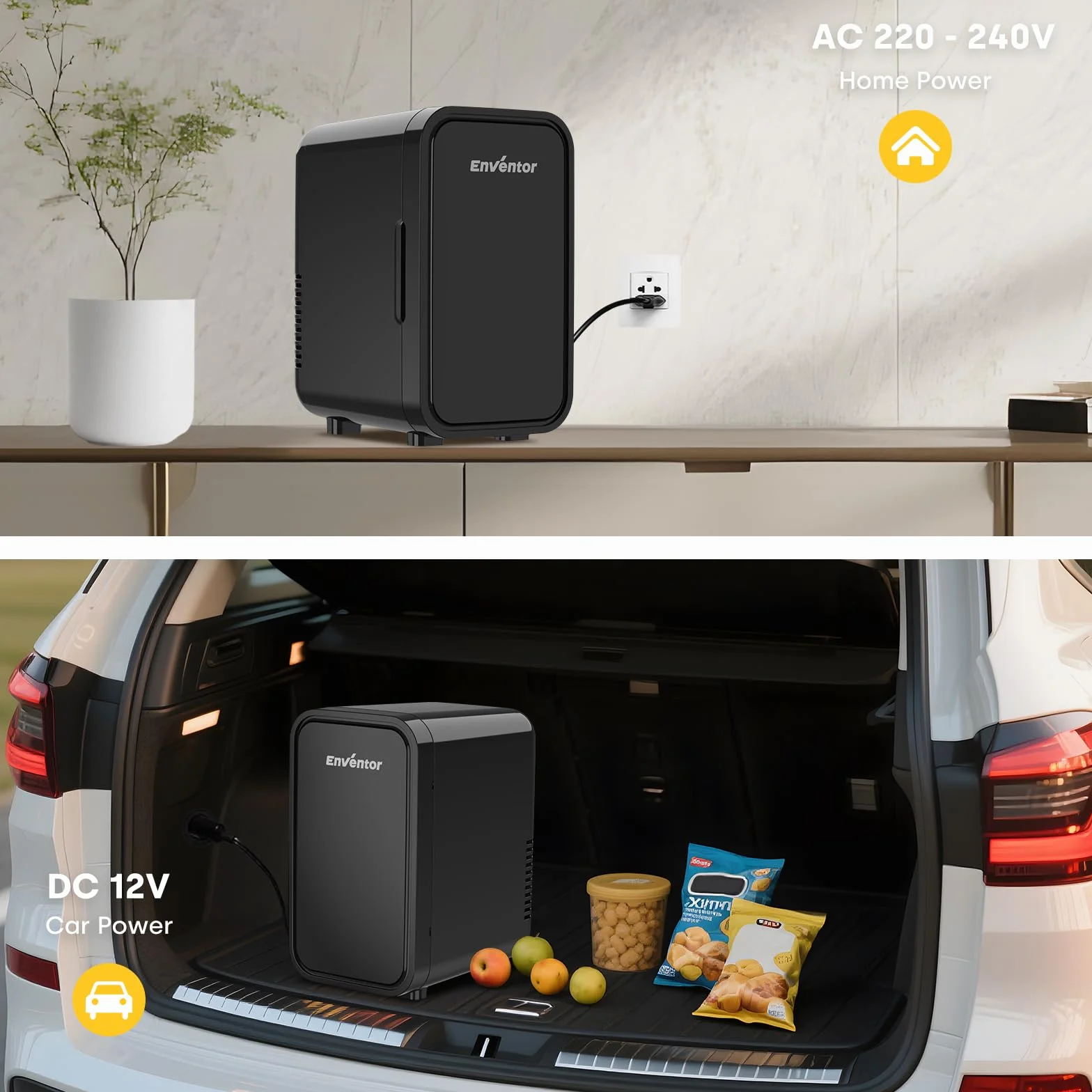 Enventor Mini lodówka 6 litrów AC 12 V DC przenośna chłodziarka ogrzewacz czarna