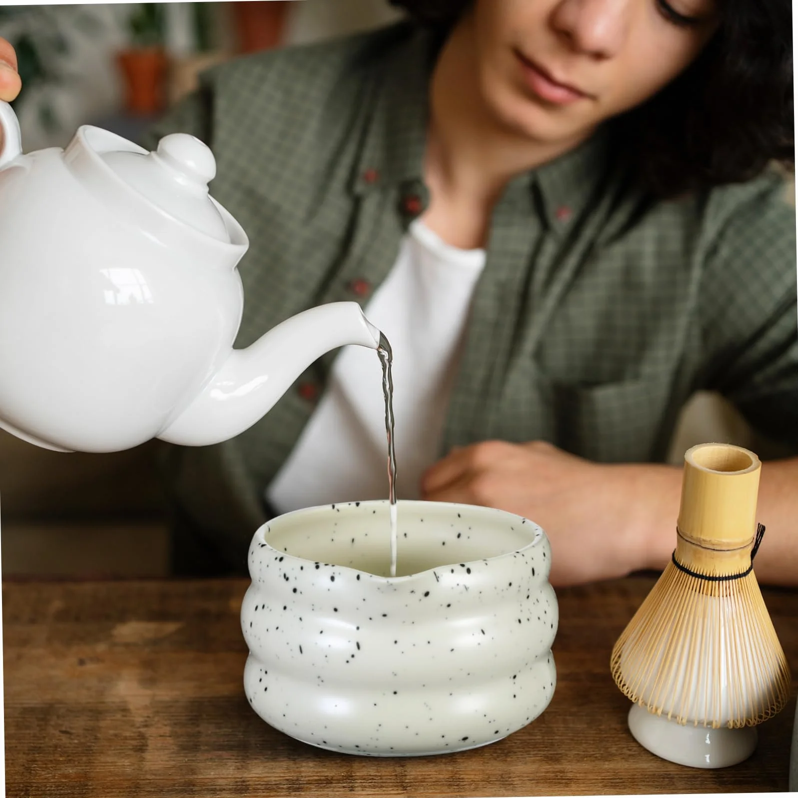 Amosfun 1 zestaw japoński zestaw do herbaty matcha ceramiczny uchwyt na trzepaczkę do tradycyjnego przygotowania matchy dziadka urodziny podnieś swój rytuał herbaty z elegancją