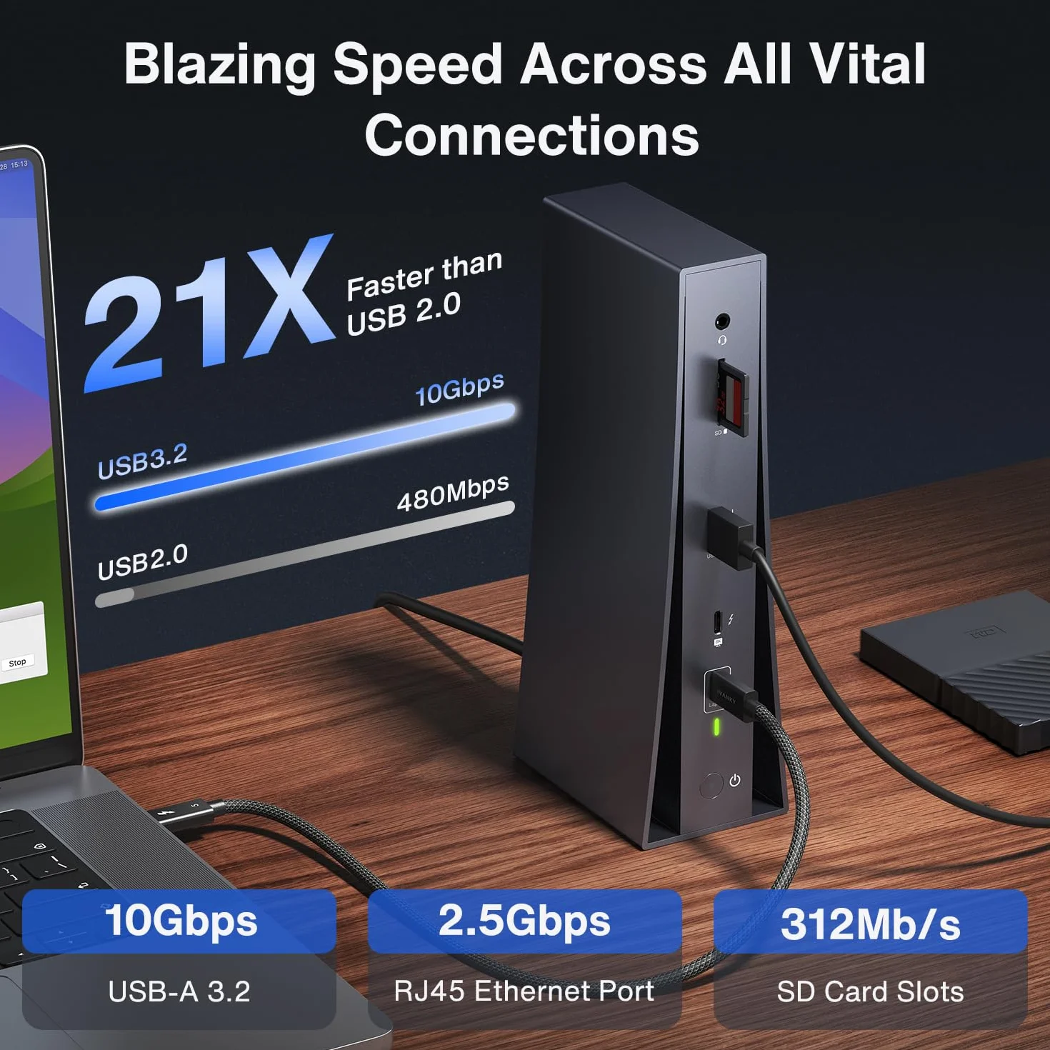 iVANKY Certyfikowana przez Intel pionowa stacja dokująca Thunderbolt 5 Dock, FusionDock Pro 3 Docking Station z podwójnym 6K@60Hz dla MacBook M/Pro/Max, Dual 8K@60Hz dla Windows TB5, 180W, 120 Gbit/s