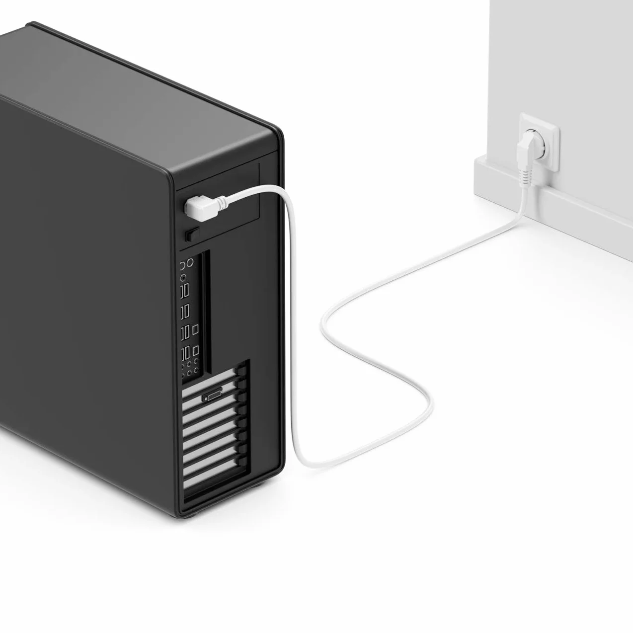 deleyCON 3,0m Kabel Zasilający Przewód Sieciowy Wtyk Ochronny Typ F (CEE 7/7) 90° Kątowy na Gniazdo C13 90° Kątowe Prawe PC Komputer Monitor Drukarka Projektor - Biały