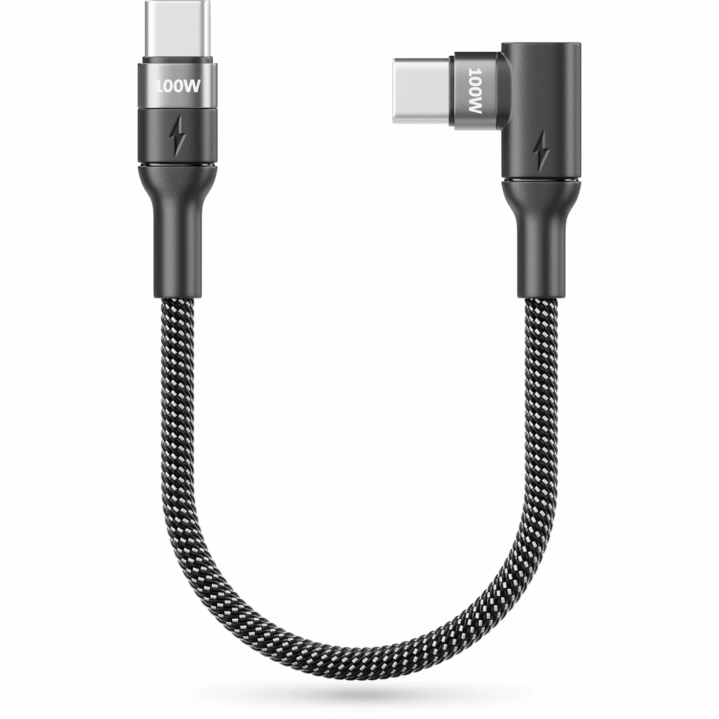 deleyCON 0,15m 100W Kabel USB‑C Krótkie Pod Kątem 90° - C na C - Przewód Kątowy do iPhone 17, 16, 15, Pro, Max, Air, Galaxy A16, A56, S25, S24, S23, Pixel, iPad Pro, MacBook, AirPods, Tablet, PS5