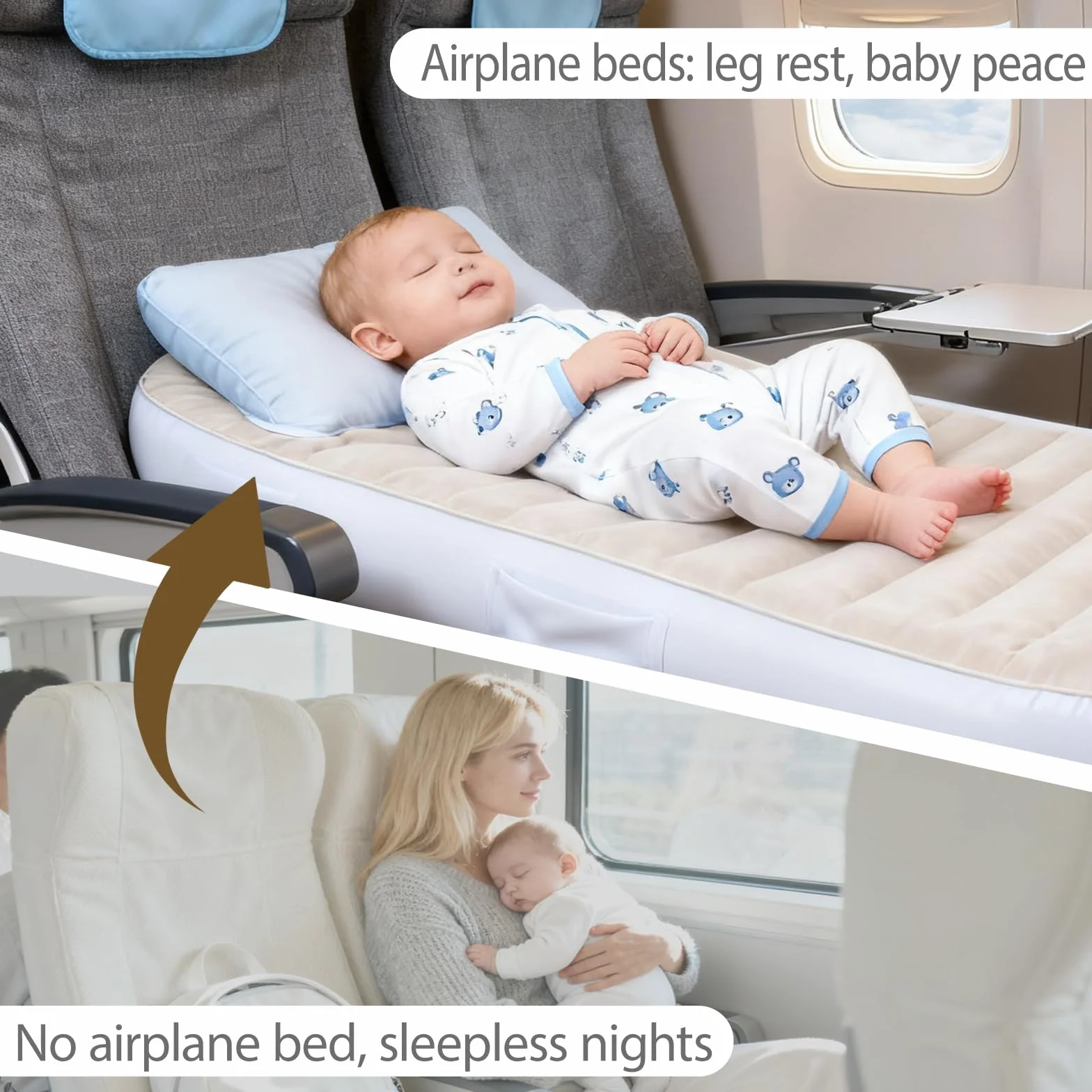 Łóżko dziecięce, nadmuchiwane łóżko samolotowe dla małych dzieci, łóżko podróżne, lekkie składane, dla małych dzieci, niezbędne w podróży, przenośne nadmuchiwane łóżka (białe) (1)