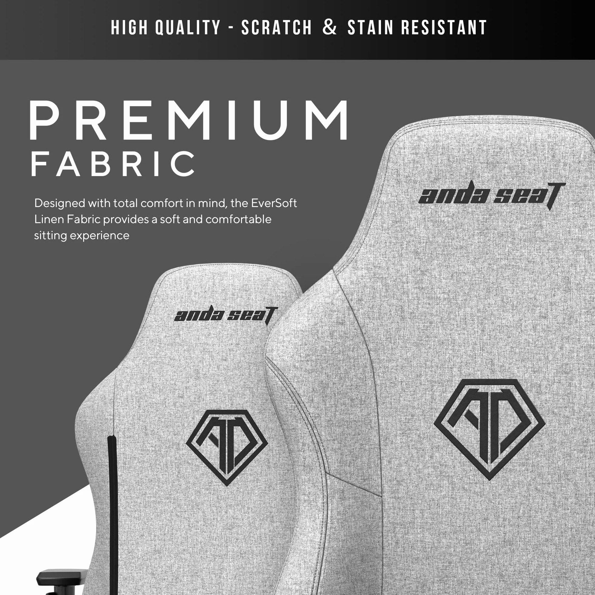 AndaSeat Phantom 3 Series Premium krzesło biurowe dla graczy, szara tkanina, głębokość siedziska 52 cm