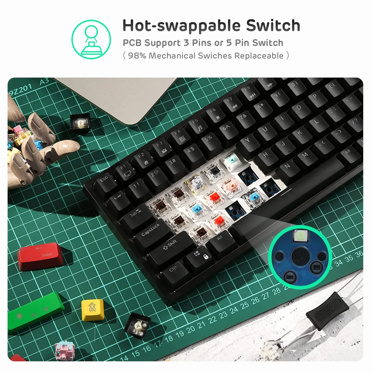 RK ROYAL KLUDGE RK84 Bezprzewodowa Bluetooth / 2,4 GHz 75% RGB, mechaniczna klawiatura do gier, trzy tryby podłączana klawiatura z przełączanym dotykowym niebieskim przełącznikiem