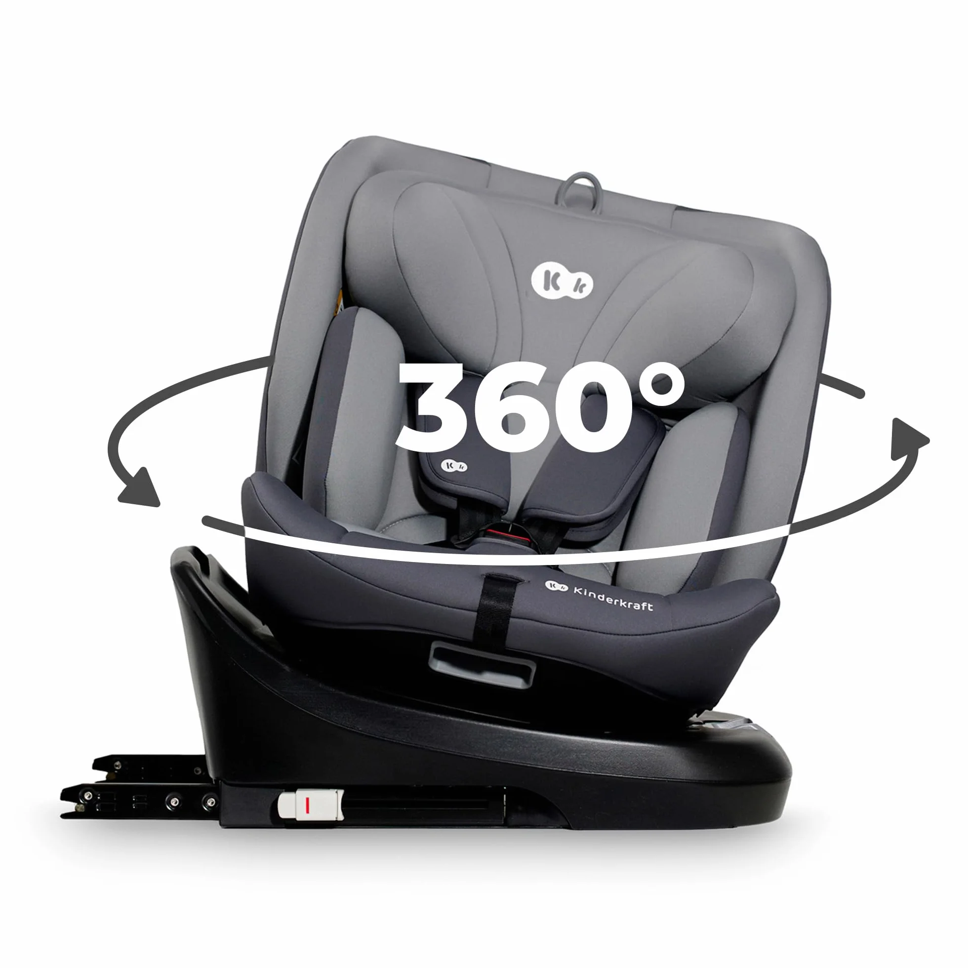 Kinderkraft I-GROW Fotelik dziecięcy i-Size, 40-150cm, Fotelik na bazie, Obracany 360 stopni, Regulowany, Isofix, Miękkie siedzisko, RWF, FWF, Grupa 0+/1/2/3 0-36 kg, do 12 lat, Szary