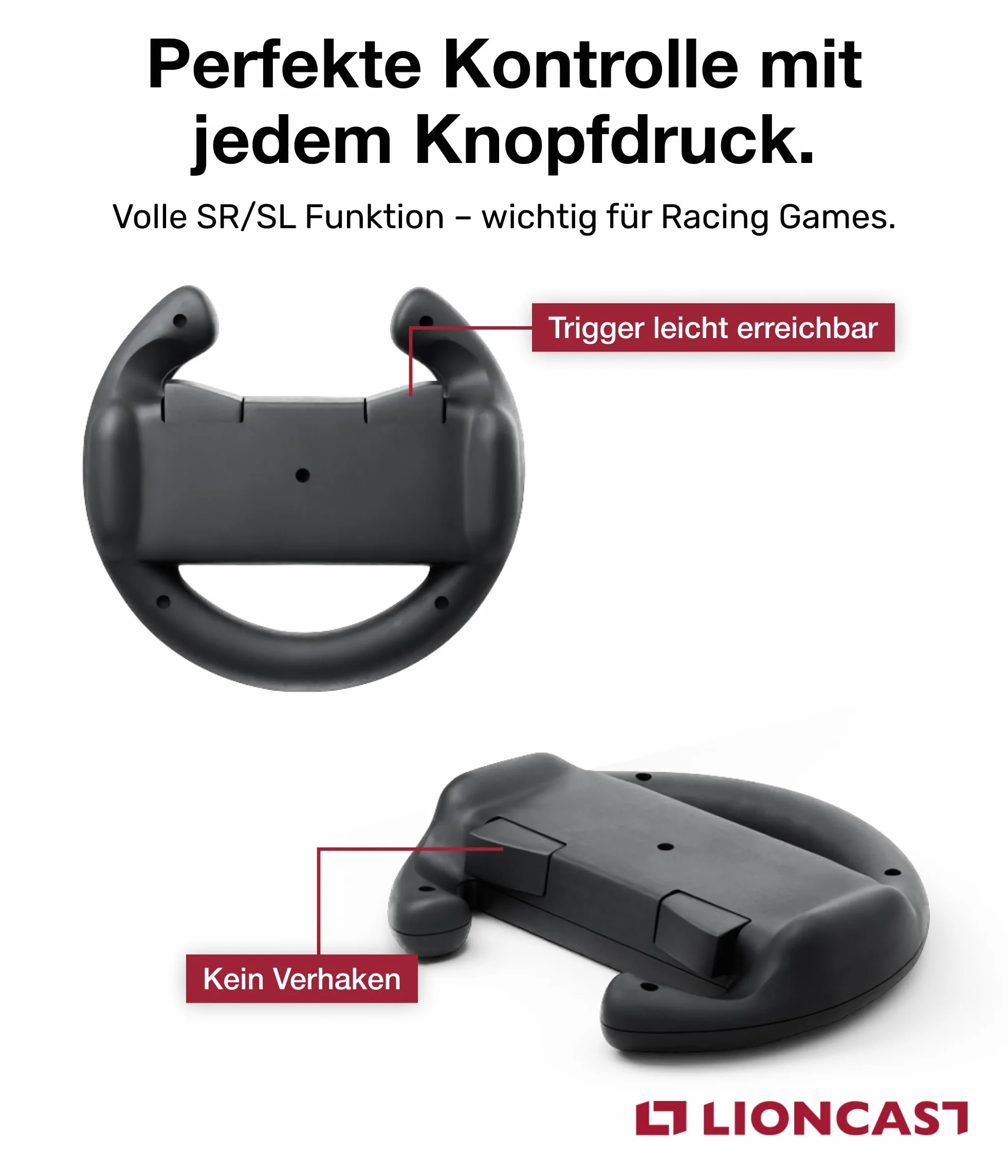 Lioncast kierownica kompatybilna z Nintendo Switch zestaw 2-częściowy z ergonomicznymi uchwytami, kierownica Joy Con Switch 1&2, NSW 1&2 kółka
