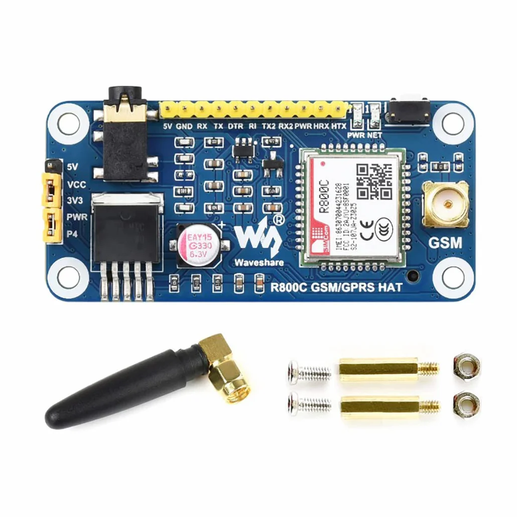 R800C GSM/GPRS HAT for Raspberry Pi Series & Jetson Nano, Support 2G Communication, Phone Call & SMS