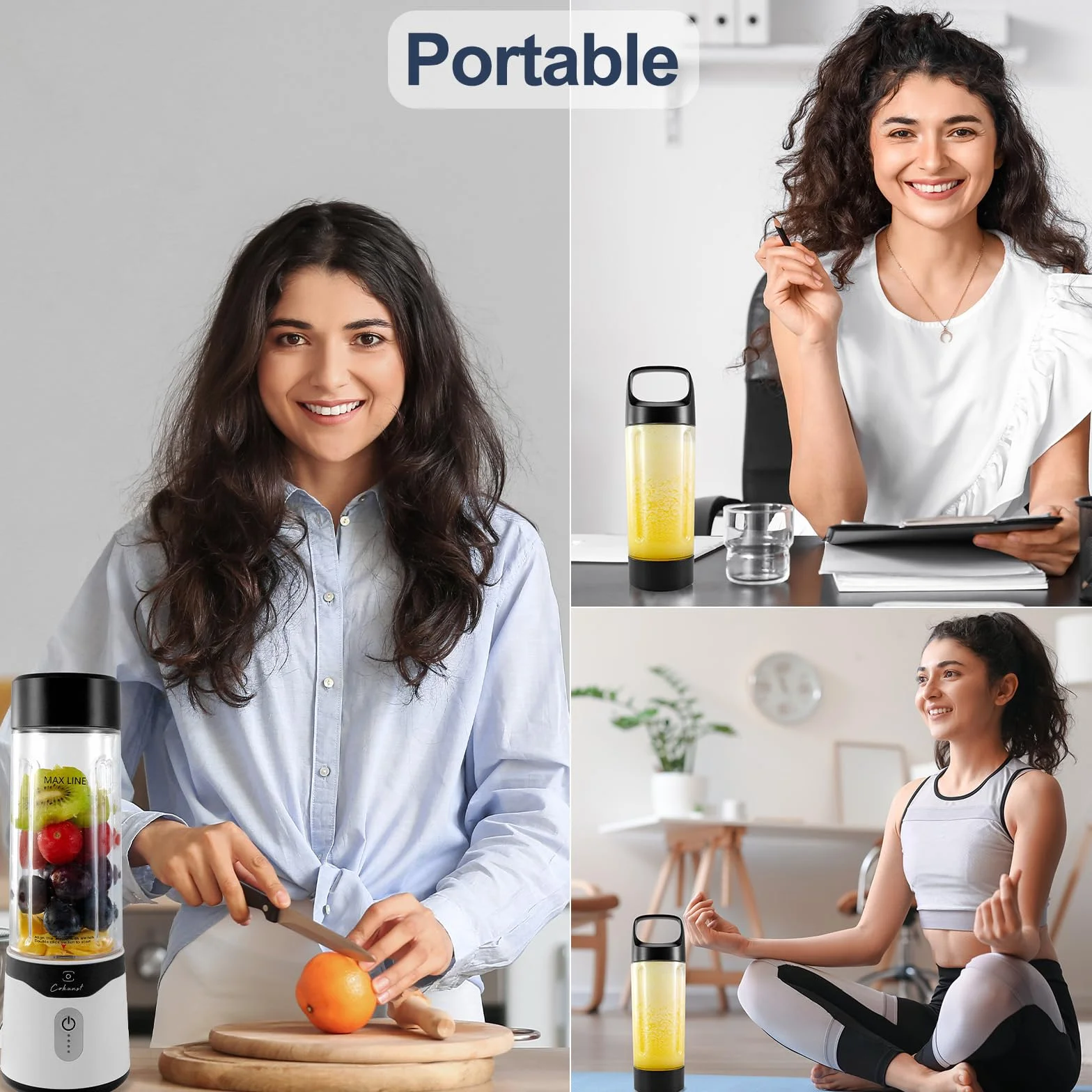 COKUNST Przenośny blender, osobisty 500 ml do smoothie i shake, mały ładowany przez USB, z wydajnymi 6 ostrzami, mini pojedynczy z dodatkową pokrywką, do podróży, siłowni,