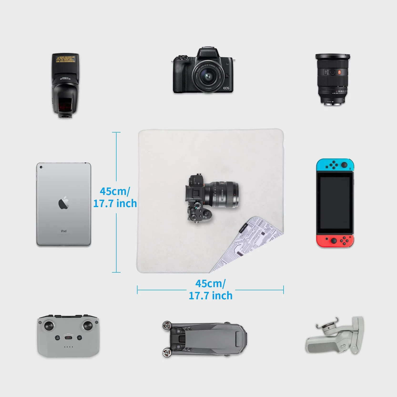 PGYTECH Ochronna tkanina owijająca do aparatu, odporna na zarysowania, pyłoszczelna, do obiektywów lustrzanek cyfrowych DSLR/akcesoriów do aparatów, wielobarwny, 45 x 45 cm