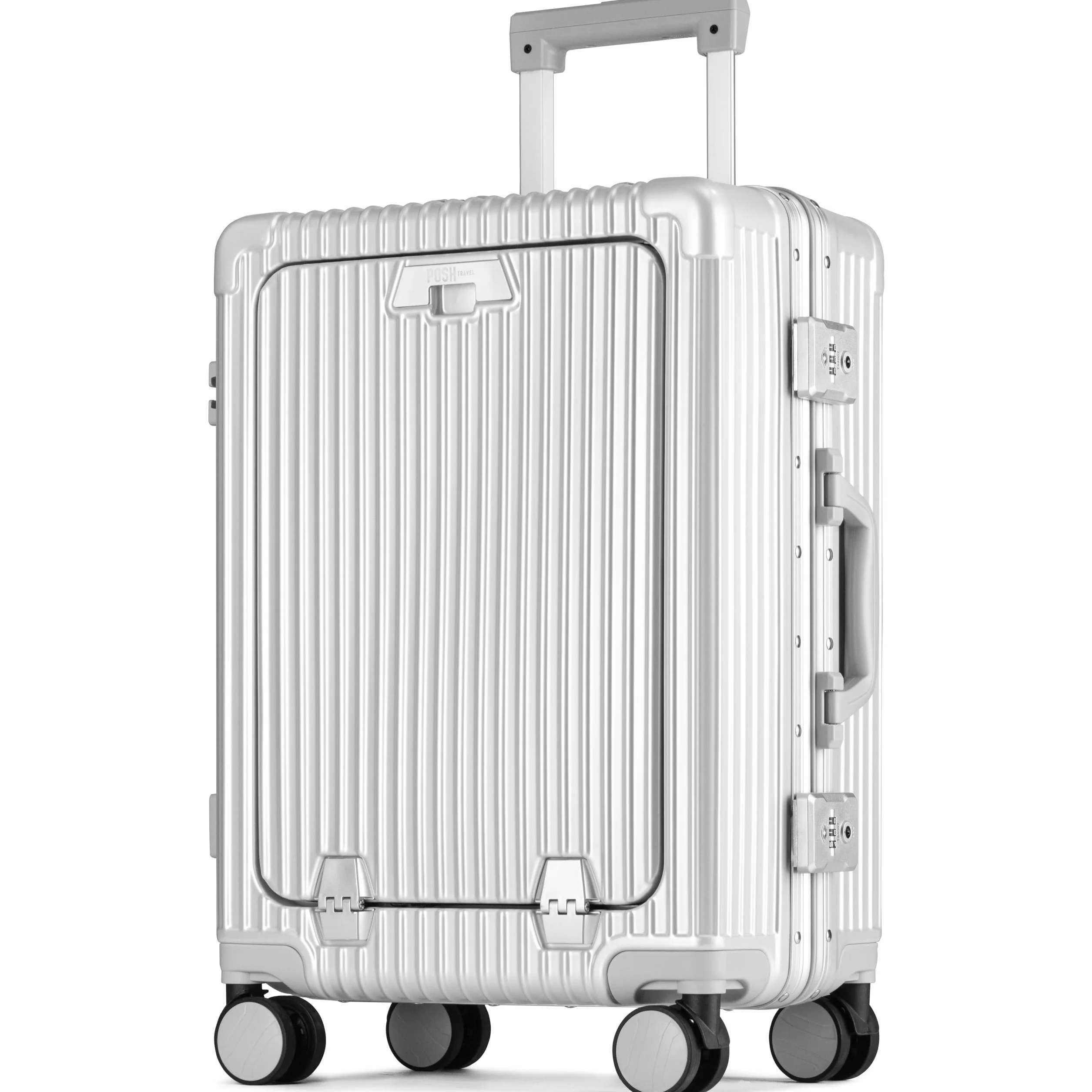 POSH Bagaż podręczny walizka z kieszenią na laptopa o przekątnej ekranu 17" i aluminiową ramą – twarda obudowa z poliwęglanu, biznesowa walizka na kółkach, zapięcie na klamrę TSA, uchwyt na napoje i