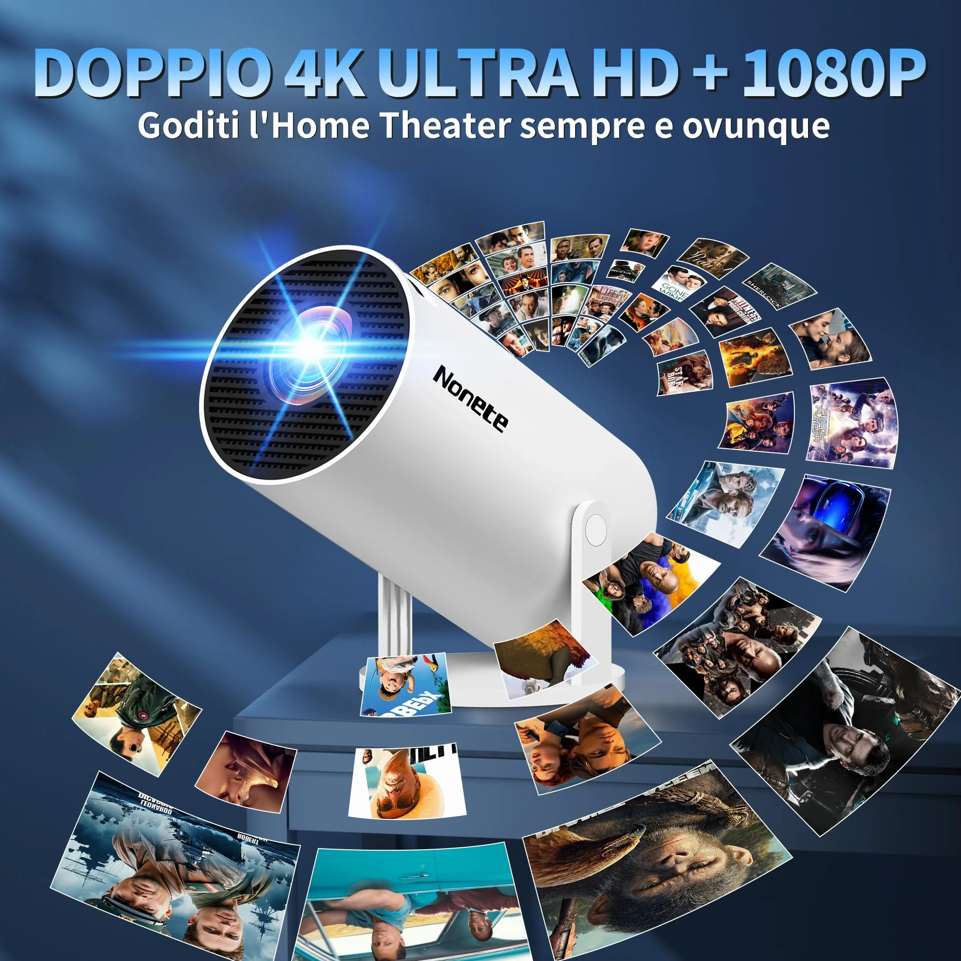 Projektor FHD 1080P [2026 Upgraded] Przenośny mini projektor 4K z WiFi 6 BT 5.2, obsługuje 270° obrotowy projektor samochodowy Keystone TV Stick/USB/HDMI/PC z kablem HDMI i myszą, biały