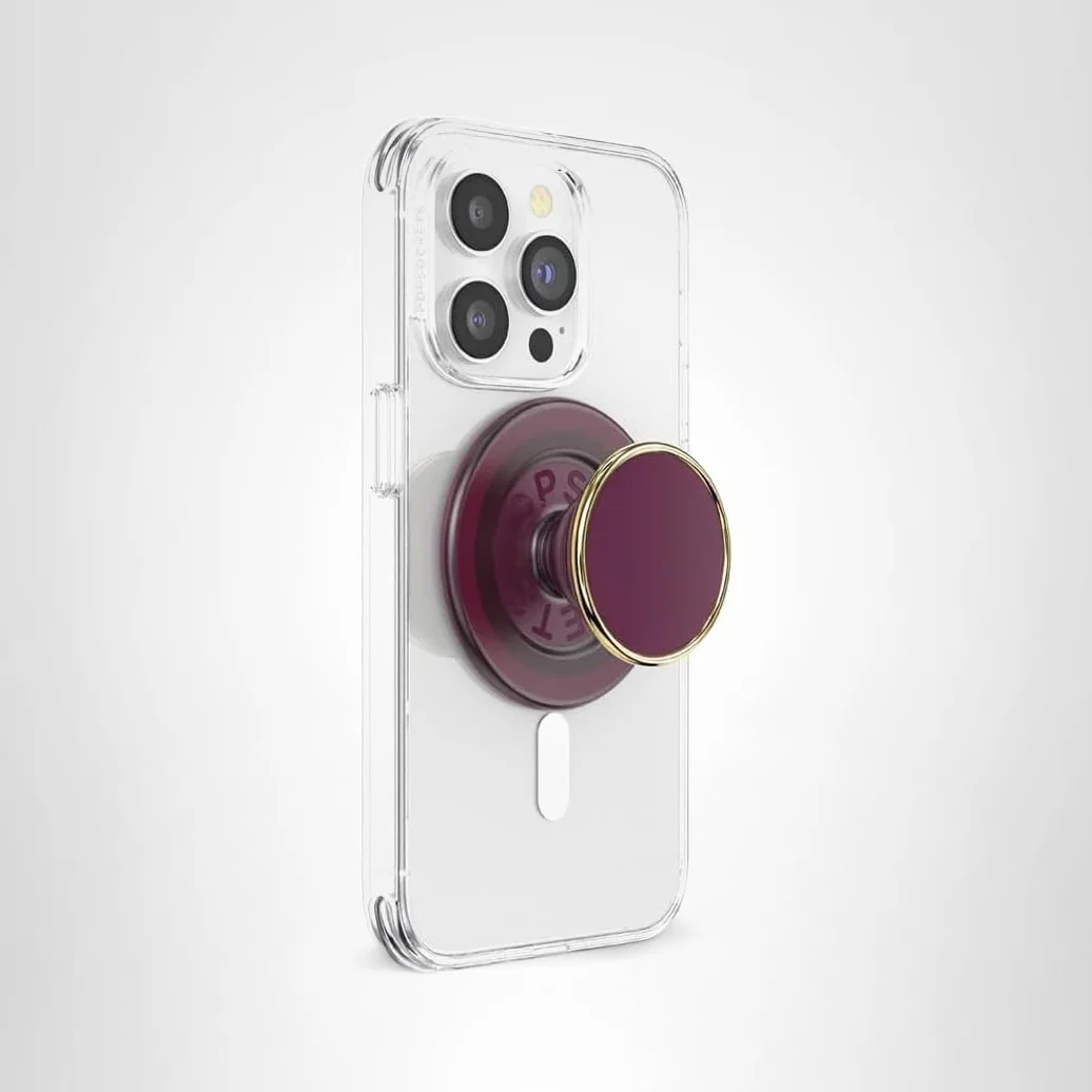 PopSockets uchwyt do telefonu MagSafe z podpórką, stojak magnetyczny, wymienna góra, bezpieczne trzymanie etui MagSafe, uchwyt do telefonu i tabletu - emaliowane czerwone wino