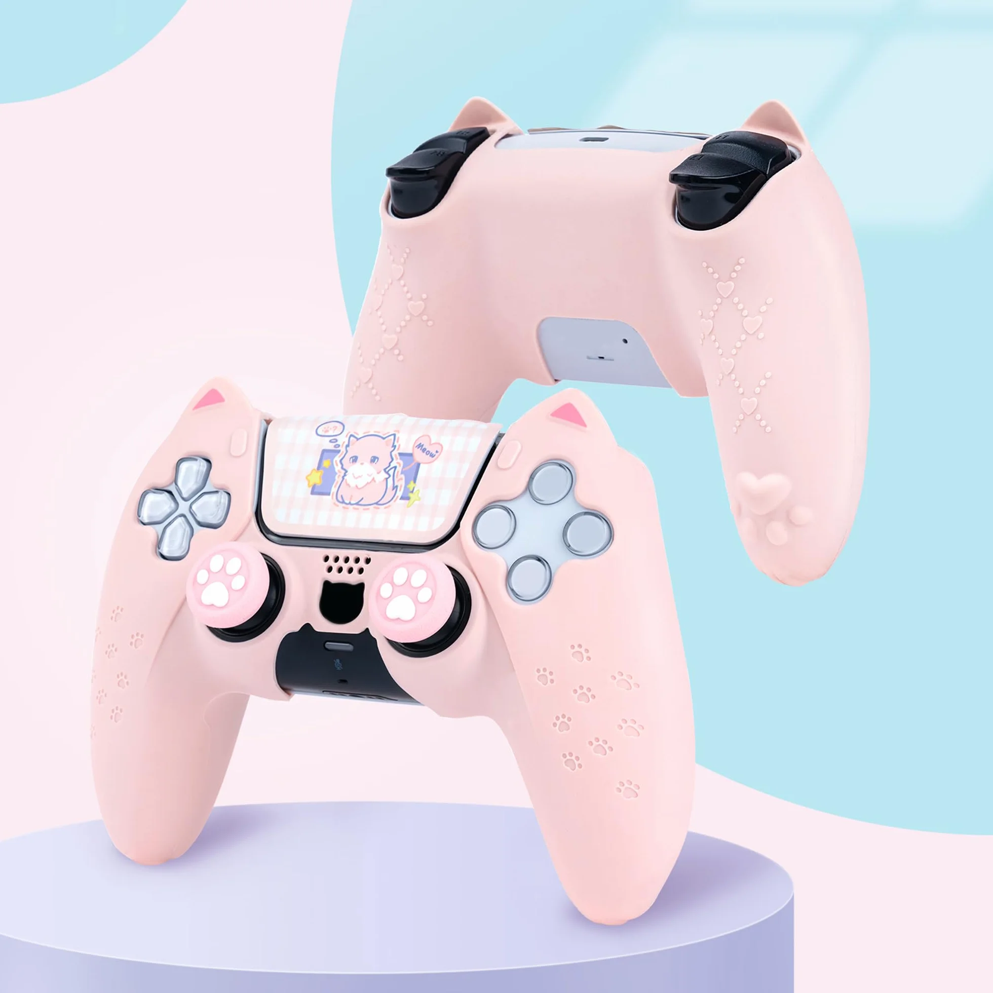 GeekShare Pink Cat Paw PS5 Kontrolery Silikonowy Pokrowiec Antypoślizgowy Joystick Caps Zestaw Akcesoriów