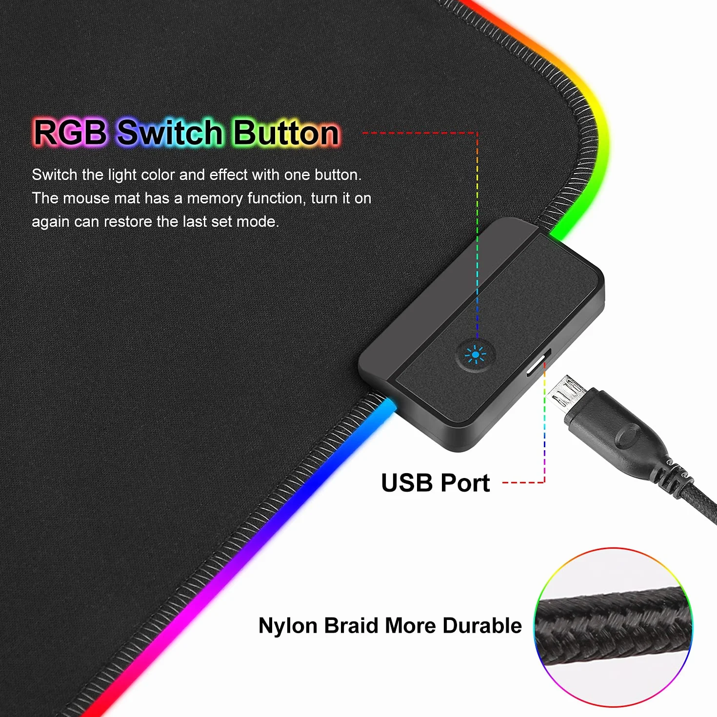Podkładka pod mysz do gier RGB 800 x 300 mm XXL wodoodporna antypoślizgowa czarna