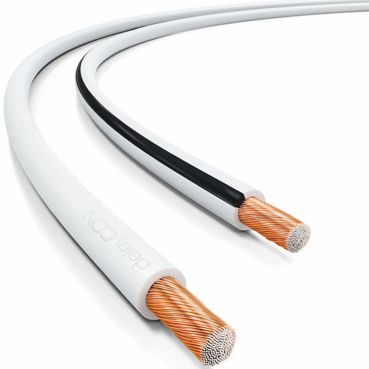 deleyCON 50m Kabel Głośnikowy 2x 0,75mm² Przewód Głośnikowy Aluminium Pokryte Miedzią CCA 2x24x0,20mm Lica Oznaczenie Biegunowości - Biały