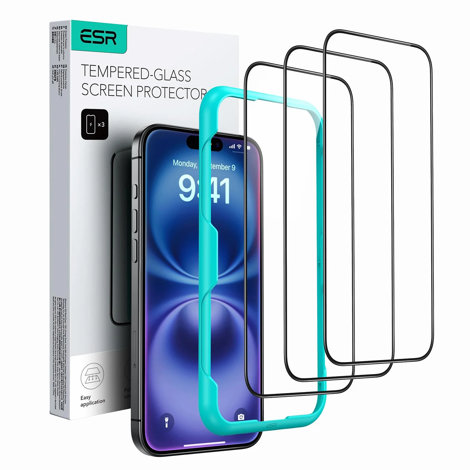 ESR iPhone 15 folia ochronna na wyświetlacz ze szkła pancernego, 3 folie ochronne na wyświetlacz, zakrzywione krawędzie 2,5D, pełna ochrona wojskowa, ochrona przed zadrapaniami