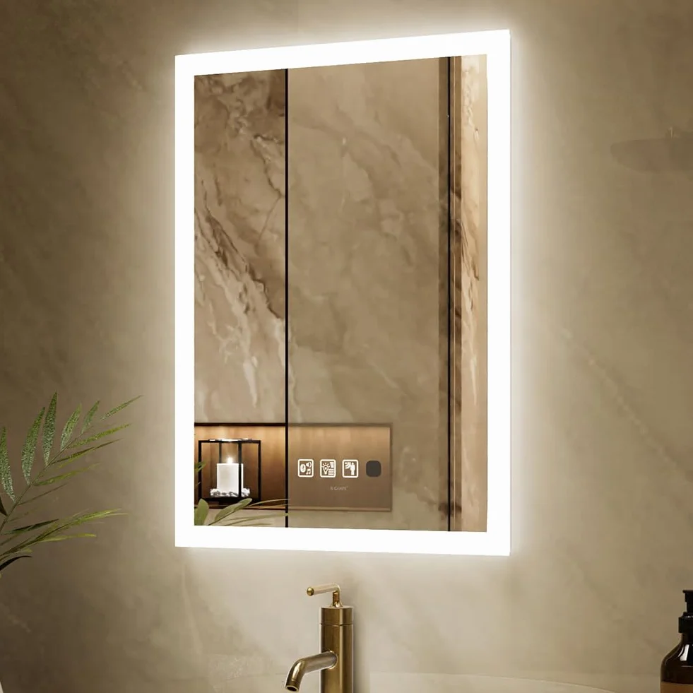 GANPE Lustro łazienkowe LED, do montażu na ścianie, indukcja człowieka, Bluetooth, ochrona przed zaparowaniem, wodoszczelność IP44, pionowe i poziome (50 x 70 cm)