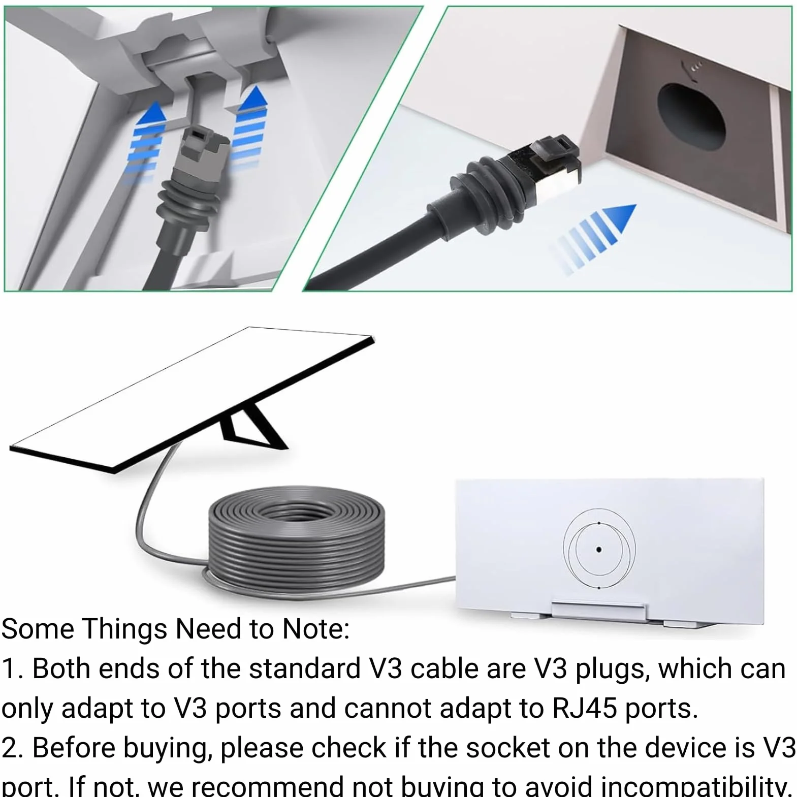 Jadeshay Starlink 3. generacji Starlink V3, prostokątny zamiennik 49 FT wodoodporny kabel przedłużający do satelitarnej 3. generacji, do użytku wewnątrz i na zewnątrz