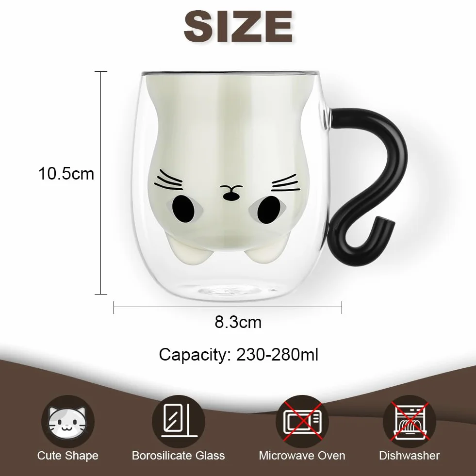 Vicloon Kubek z kotem podwójnymi ściankami do kawy latte macchiato cappuccino herbaty