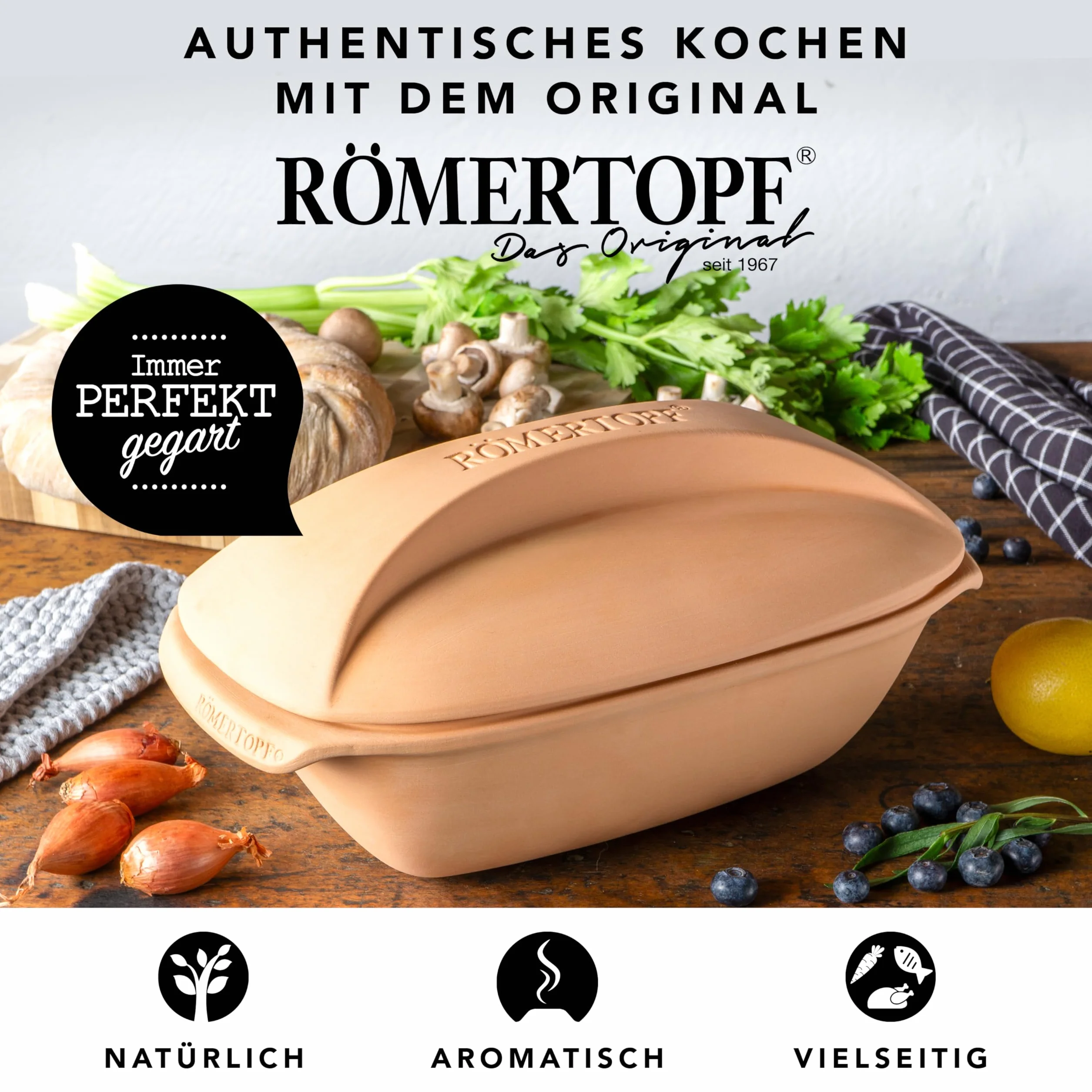 Garnek rzymski CULINARIO brytfanna 3L z pokrywką ceramiczną do duszenia, smażenia i gotowania na parze