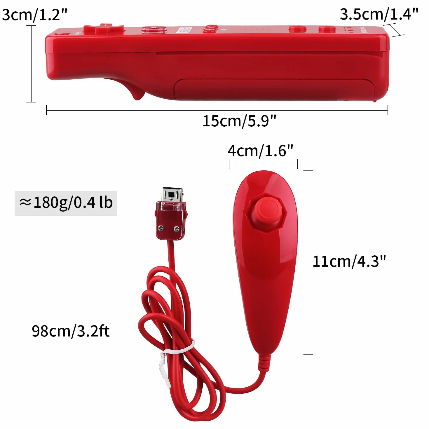 OSTENT Pilot zdalnego sterowania 2 w 1 Motion Plus + Nunchuk do Nintendo Wii, czerwony