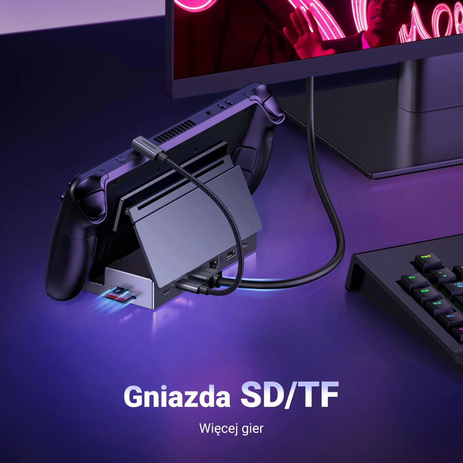 UGREEN Steam Deck Dock Stacja dokująca 9 w 1 4K@60Hz HDMI 10Gbps USB Ports Regulowany stojak Kompatybilny z Steam Deck OLED, ASUS ROG Ally, Lenovo Legion Go, MSI Claw, iPad Air/Pro, MacBook itp.