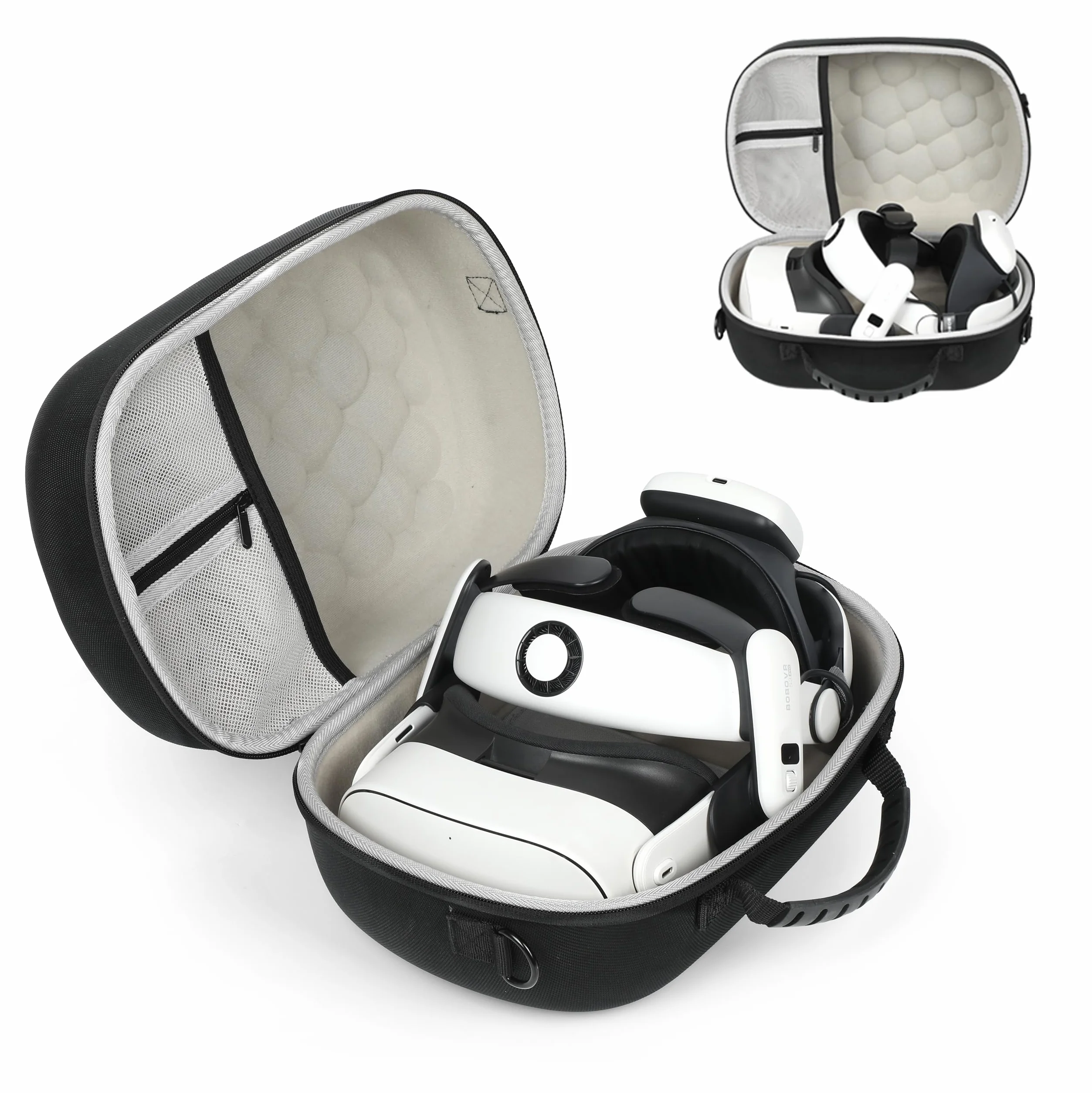 Etui do MetaQuest 3S/3, przenośna torba podróżna z twardą skorupą do Quest 3S VR Gaming Headset kompatybilna z paskiem na głowę Bobovr M3 Pro Battery, z osłoną obiektywu