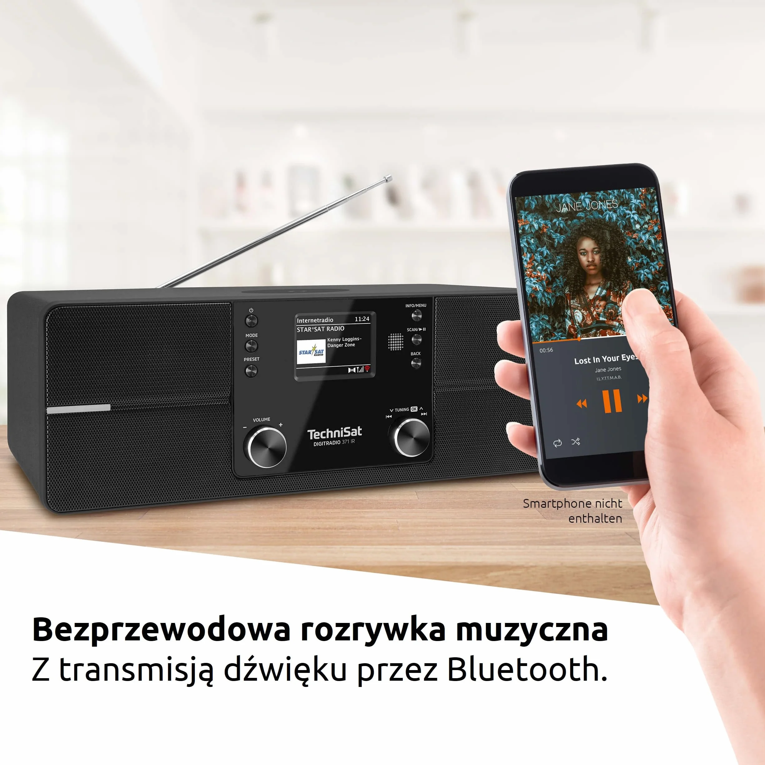 TechniSat DIGITRADIO 371 IR - Internetowe radio z bezprzewodowym ładowaniem (DAB+, FM, WLAN, Bluetooth, kolorowy wyświetlacz, USB, AUX, gniazdo słuchawkowe, budzik, 10 W, aplikacja, telewizor)