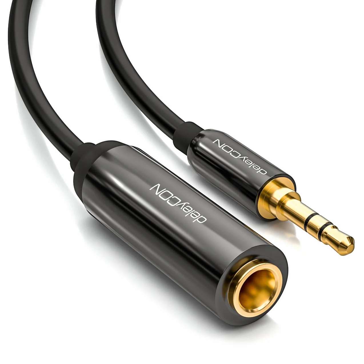 deleyCON 0,2m Kabel Adapter Audio Stereo Jack - Wtyk 3,5 mm na Gniazdo 6,3 mm - Pozłacane Styki, Wewnętrzny Przewodnik z Miedzi OFC, Metalowa Obudowa - Czarny