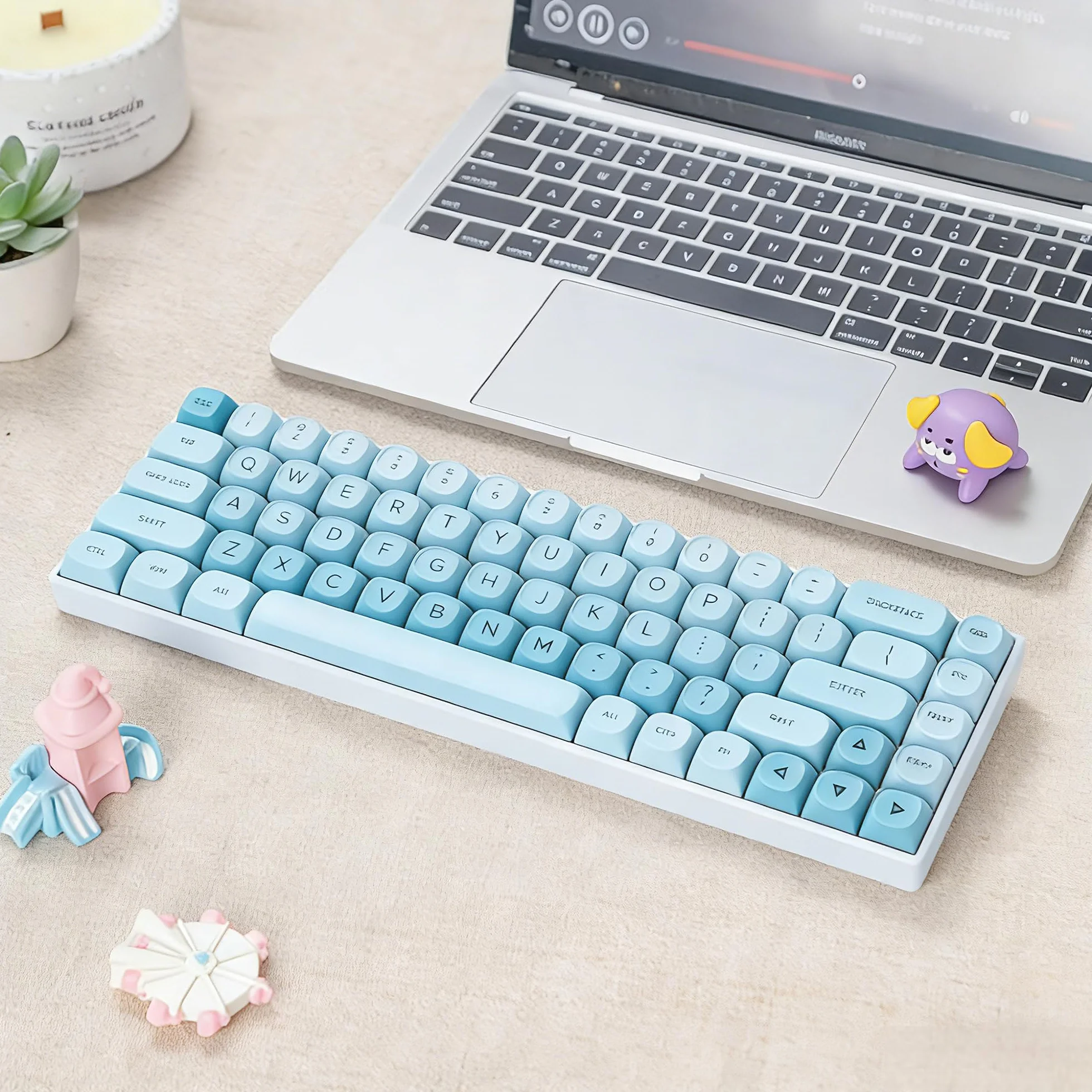 SOLIDEE Zestaw 132 Klawiszy PBT do Klawiatury Mechanicznej, Profil HOA, Double Shot Foundation Keycaps, Keycaps do Klawiatury Mechanicznej w Pudełku, Przełącznikami MX do Gier i Klawiatur(SkyBlue)
