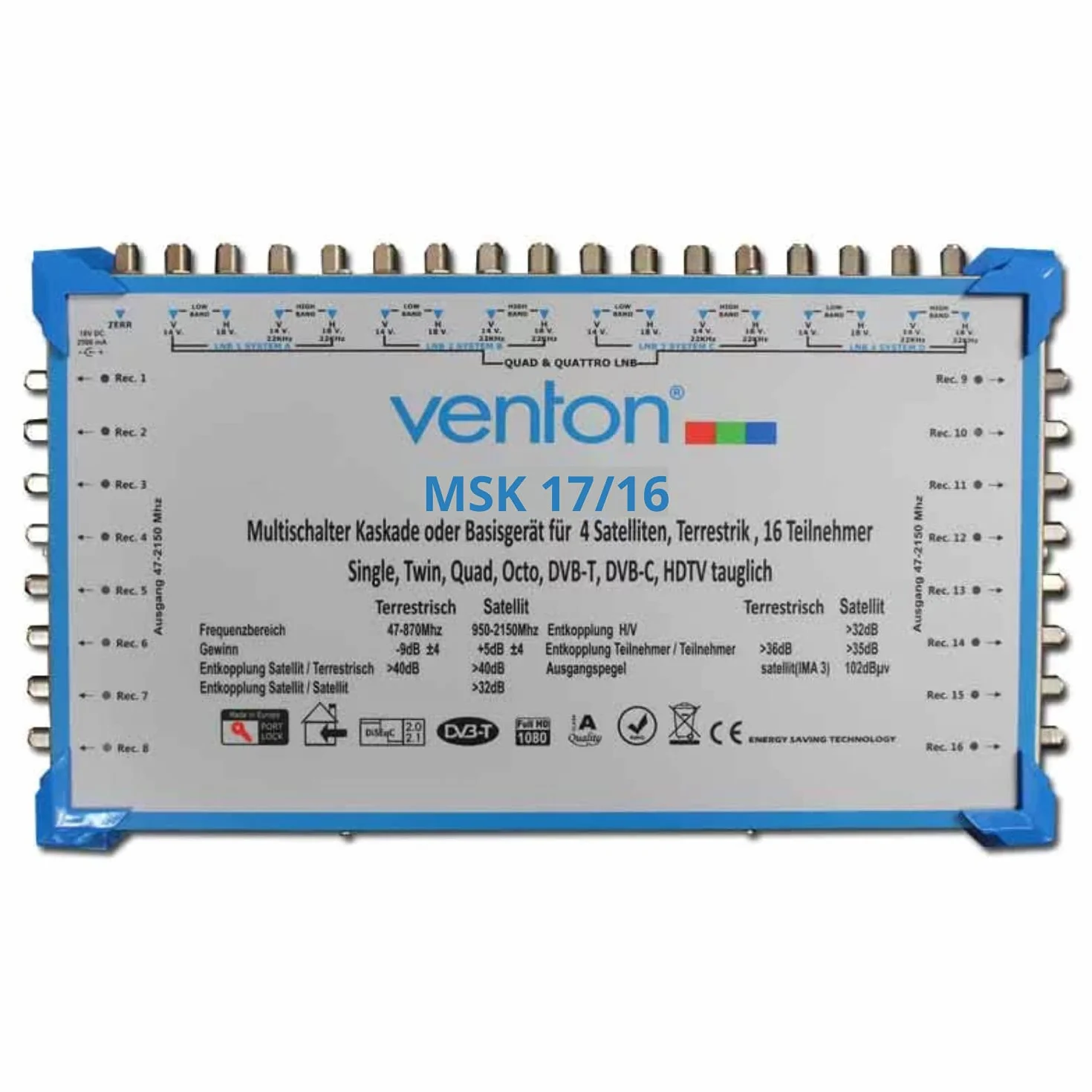 Venton Multiswitch satelitarny 17/16 MSK I kaskadowany multiswitch dla maksymalnie 16 uczestników I rozdzielacz satelitarny 17 wejść 16 wyjść 17 przyłączy kaskadowych