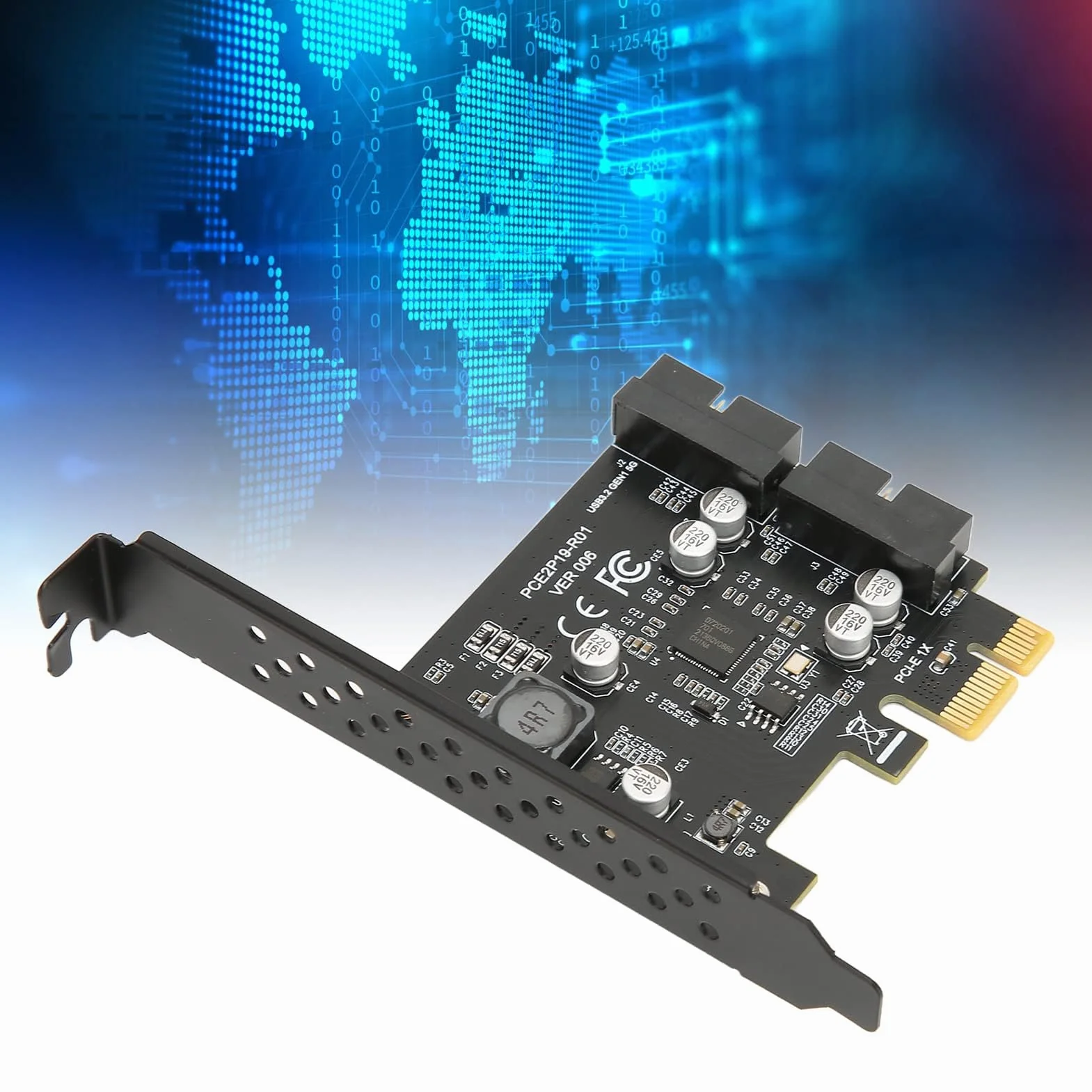 Adapter PCIe na USB 3.2 Gen 2, 2 porty USB 3.2 Gen 1, karta rozszerzeń PCI Express 19PIN do komputera stacjonarnego, obsługa