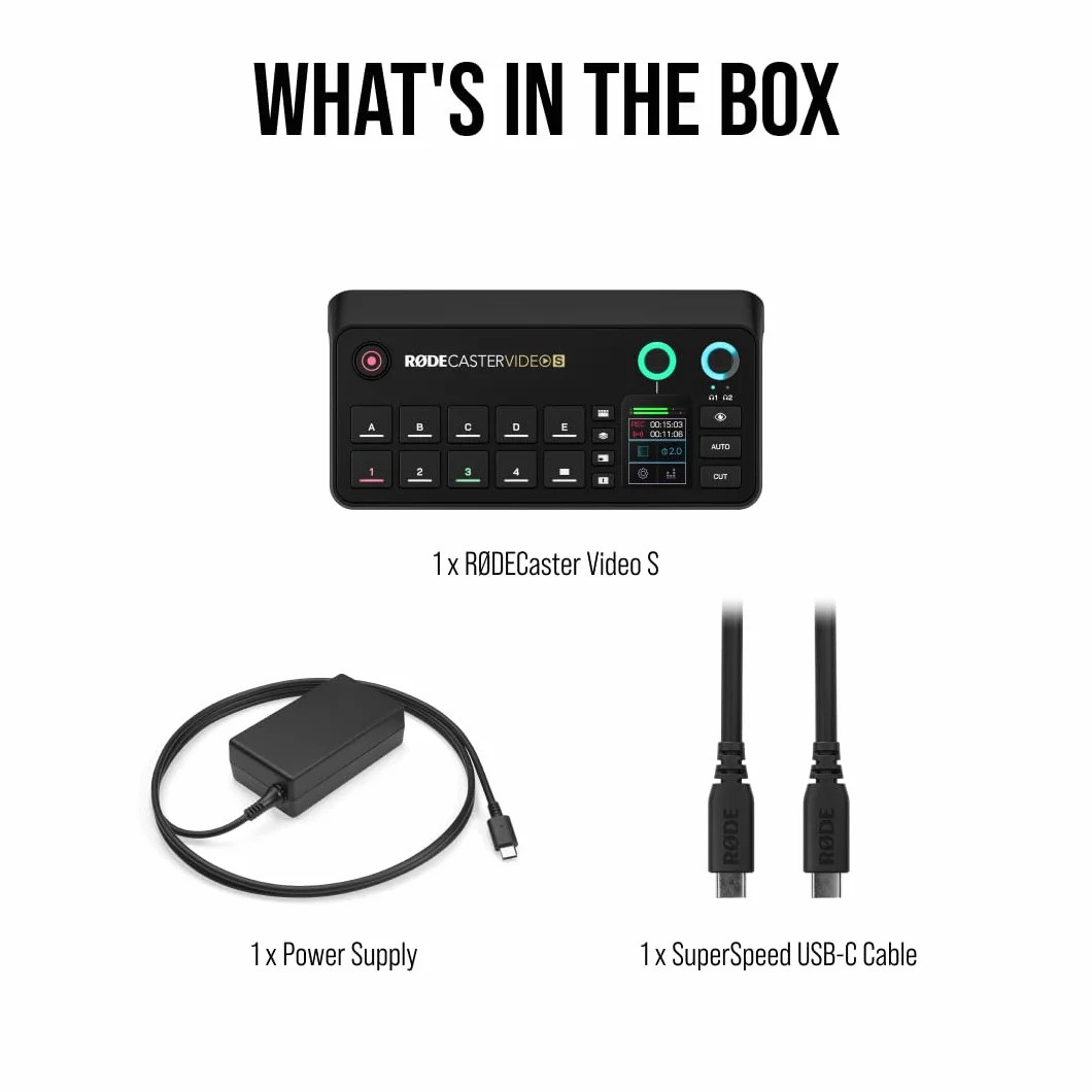 RØDE RØDECaster Video S – Przełącznik wideo podcastów i interfejs audio – Wielokamerowy, 4 x wejścia wideo (HDMI i USB), 1080p60, sceny z wielu źródeł