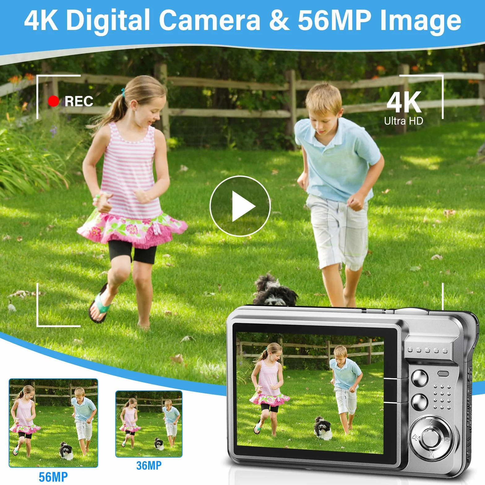 Aparat cyfrowy 50 MP 1080p FHD z autofokusem, 16 x zoom cyfrowy, przenośny, kompaktowy aparat z kartą SD 32 GB, dla dzieci, nastolatków, początkujących, prezent (kolor srebrny)