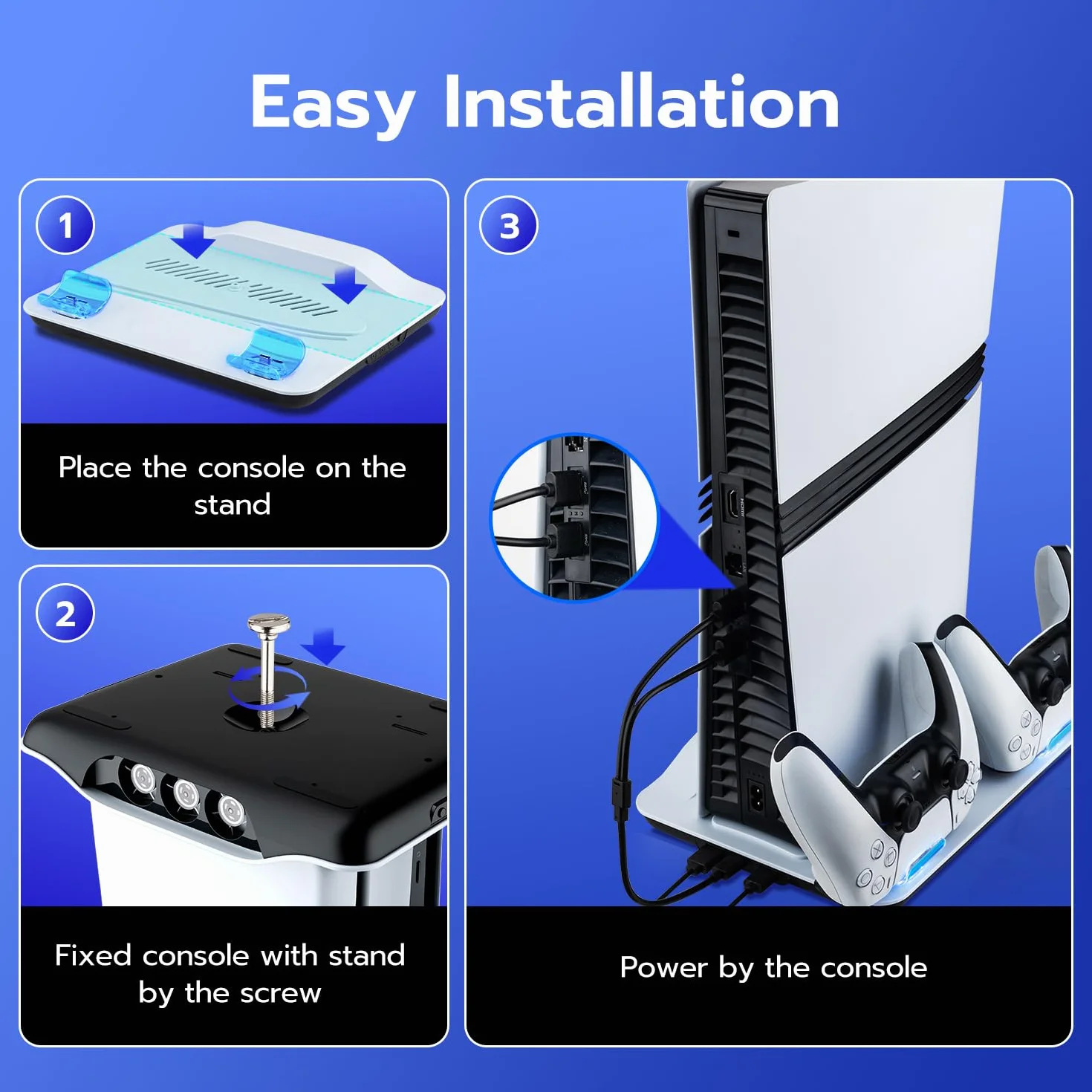 Mcbazel Dobe Mltifunctional stojak i stacja chłodząca do PS5/PS5 Slim/PS5 Pro, ładowarka z podwójnym kontrolerem i stacja szybkiego ładowania, regulowany wentylator chłodzący do PS5/PS5 Slim/PS5 Pro