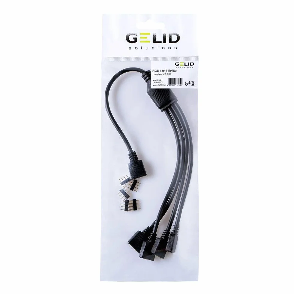 Gelid Solutions Rozdzielacz RGB 1-to-4 – kompatybilny z ARGB, standardowy 12 V RGB i 5 V ARGB – możliwość podłączenia do 4 urządzeń RGB.