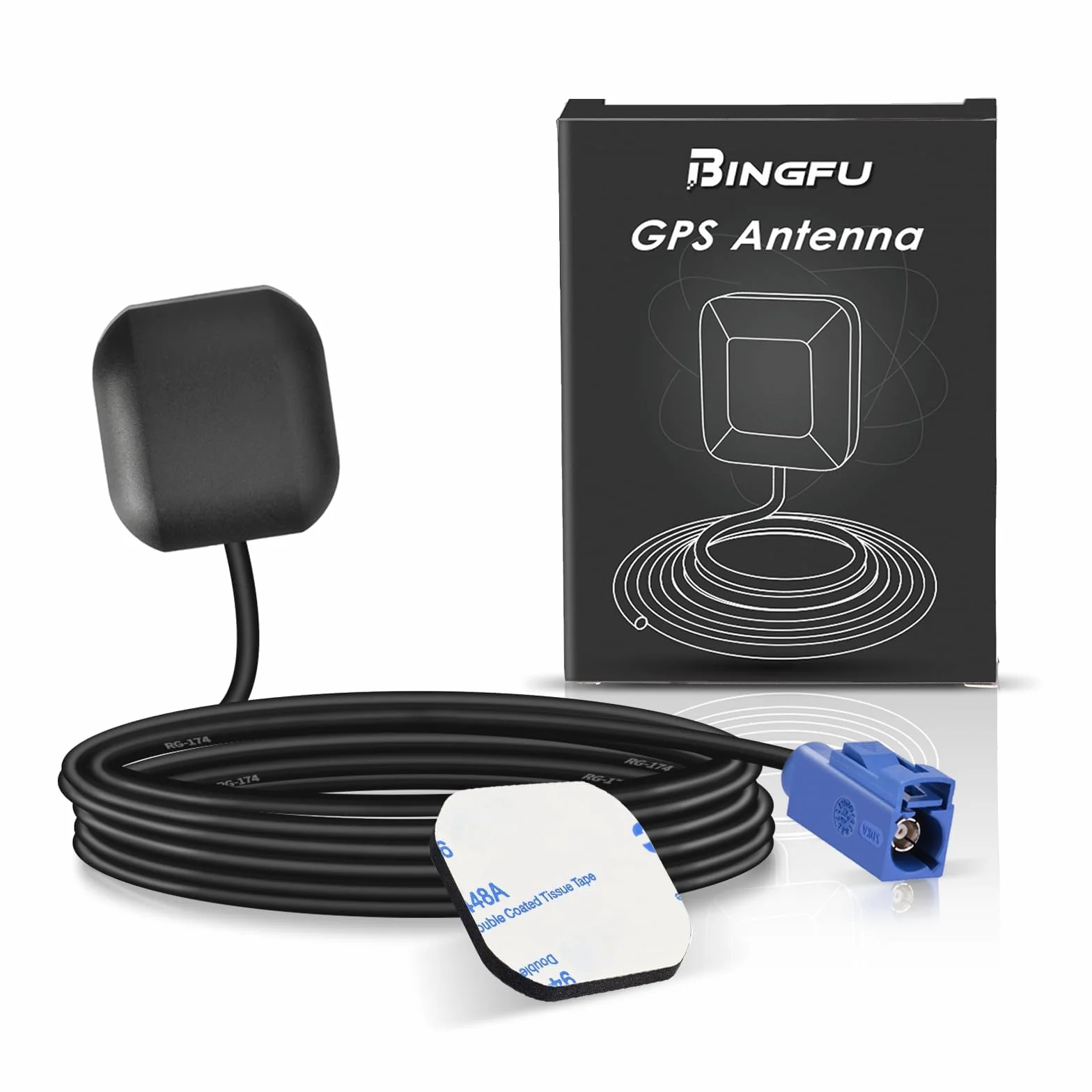 Bingfu Wodoodporny adapter samochodowy Fakra C Antena GPS z kablem przedłużającym 3 m/9,84 stóp do pojazdu z 3-5 V DC, kompatybilny z łodzią morską, lokalizatorem, urządzeniem śledzącym GPS w czasie