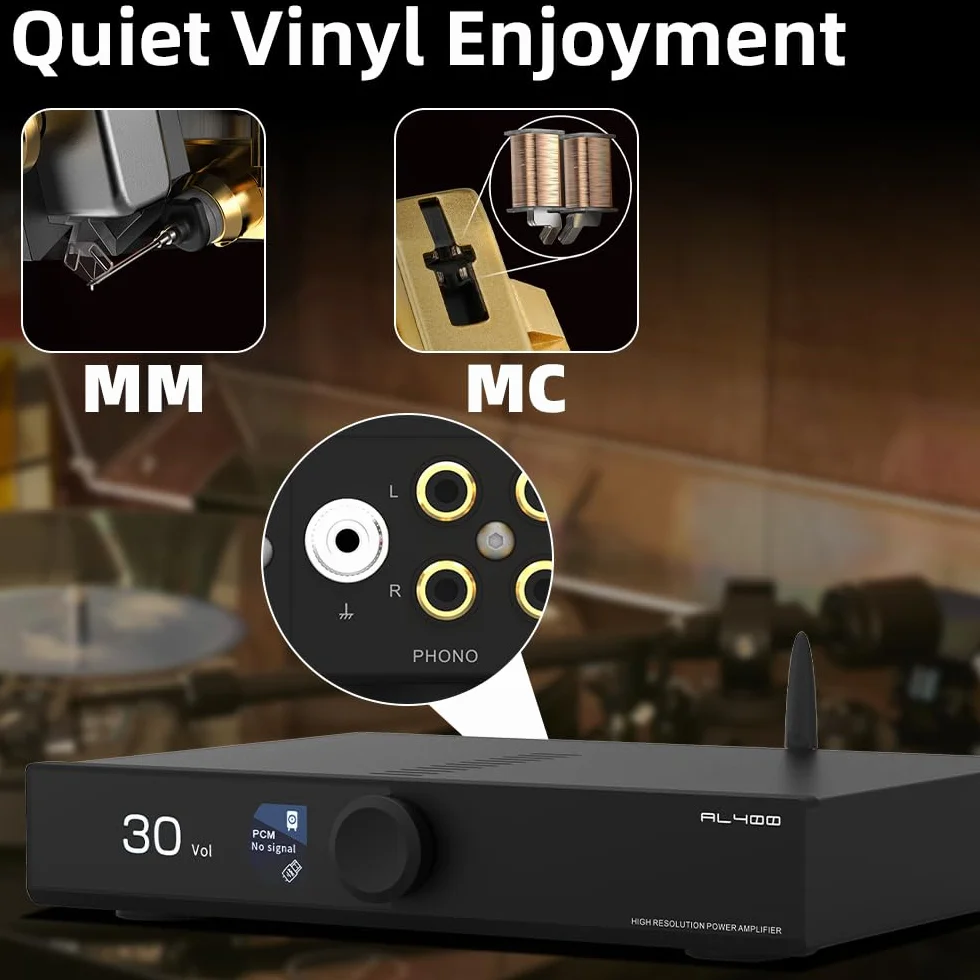 SMSL AL400 All-in-One Dekoder Hi-Fi, przedwzmacniacz, gramofon, wzmacniacz mocy TPA3255 amp i układ dac CS43141, Full MQA, MM i MC Cartridge HDMI (eARC), do telewizora, kina domowego, subwoofera
