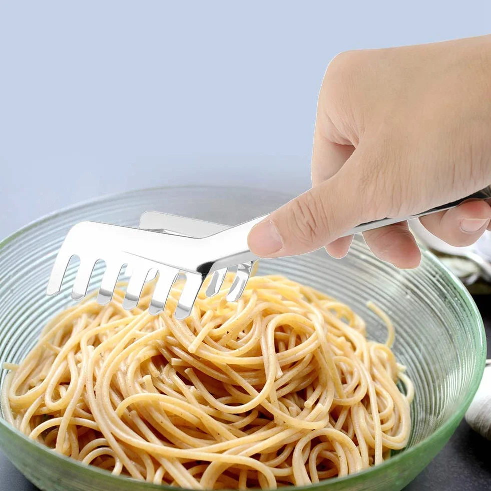 Nikou Szczypce do makaronu, szczypce do spaghetti, stal nierdzewna, szczypce do makaronu w kształcie grzebienia, szczypce do chleba, szczypce do chwytania spaghetti, Tong, sztućce, makaron, klips do
