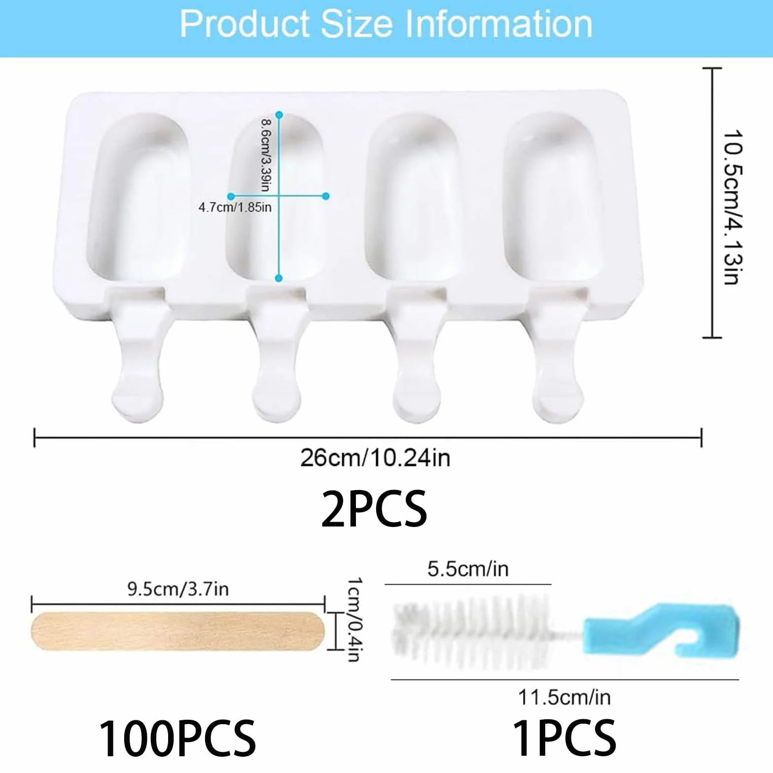 2 formy do lodów, formy do lodów wielokrotnego użytku, formy do lodów, Ice Pop Mold, Popsicle Ice Maker, silikonowa forma do lodów DIY z szczotką do czyszczenia i 100 patyczkami