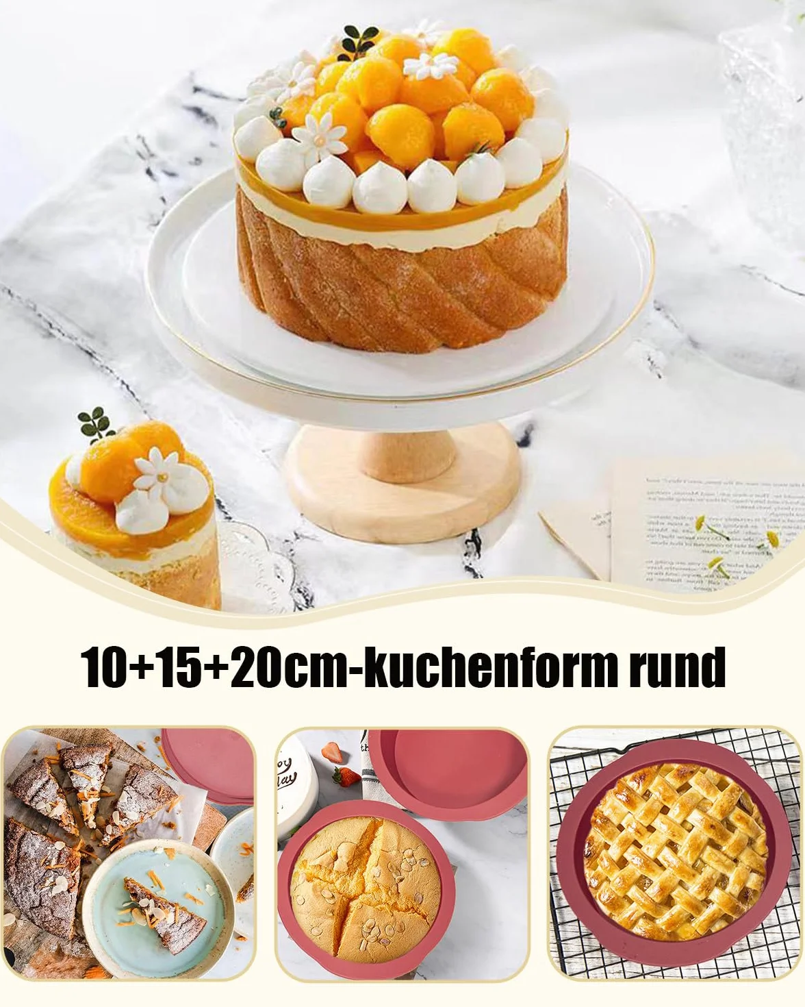 Zestaw 3-częściowy silikonowych form do pieczenia 10+15+20 cm nieprzywierający BPA