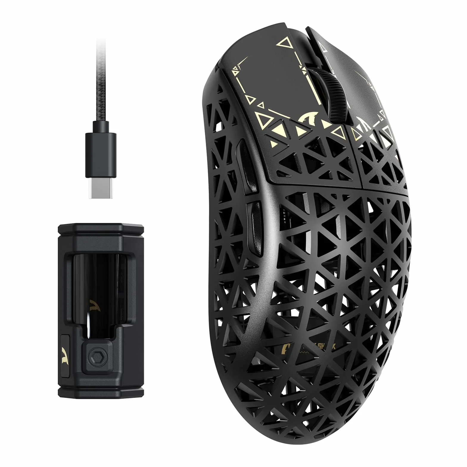ATTACK SHARK R5Ultra Bezprzewodowa Mysz Gamingowa HyperSpeed Włókna Węglowego, 39g Ultralekkie Myszy, 2,4 GHz/BT/USB-C Przewodowa, Czujnik PAW3950MAX, Bezprzewodowego 8000Hz, 42000DPI, Win/Mac-Czarny