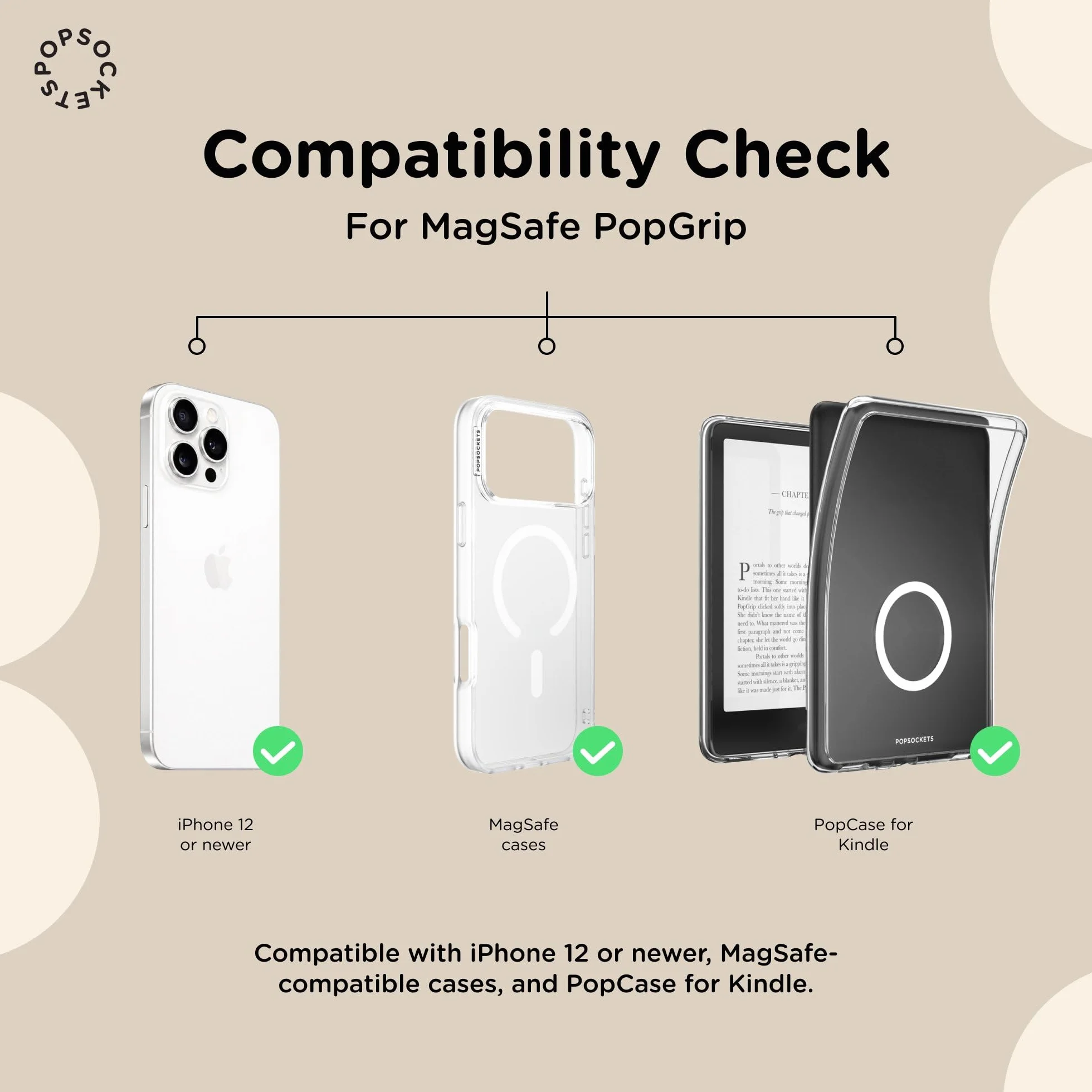 PopSockets: PopGrip Round dla MagSafe - Pierścień Adaptera do MagSafe w Zestawie - Rozkładany uchwyt i stojak do telefonów z wymiennymi krążkami PopTop - Black