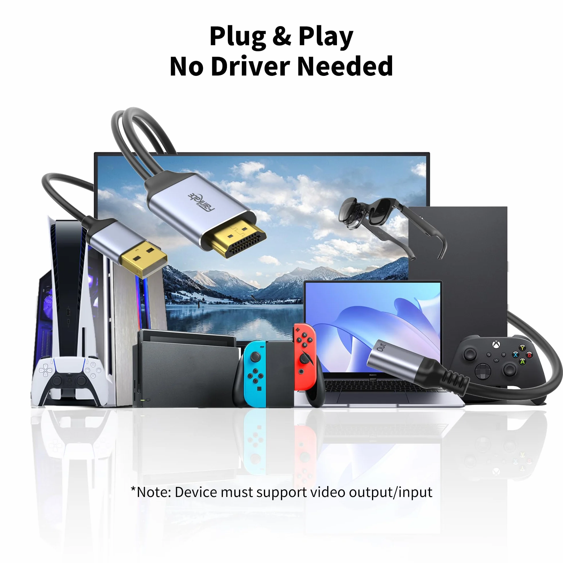 Adapter HDMI na USB-C (żeńskie) 4K@60Hz – Konwerter ze źródła HDMI na monitor USB-C i okulary AR, kompatybilny z Viture, Xreal, RayNeo, Rokid; do PS5, Xbox, Switch oraz stacji dokującej Steam Deck.