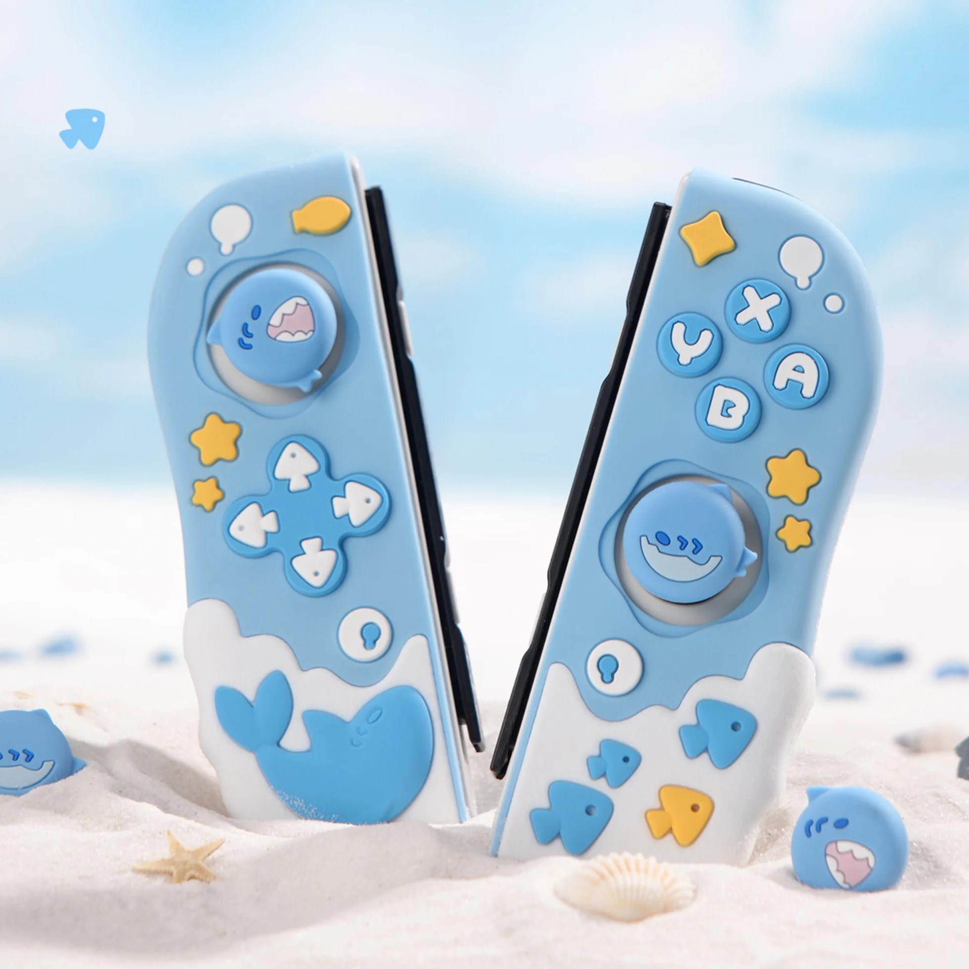 Etui ochronne GeekShare do kontrolerów Switch, miękkie silikonowe etui ochronne kompatybilne z kontrolerem przenośnym Switch s - Shark Party