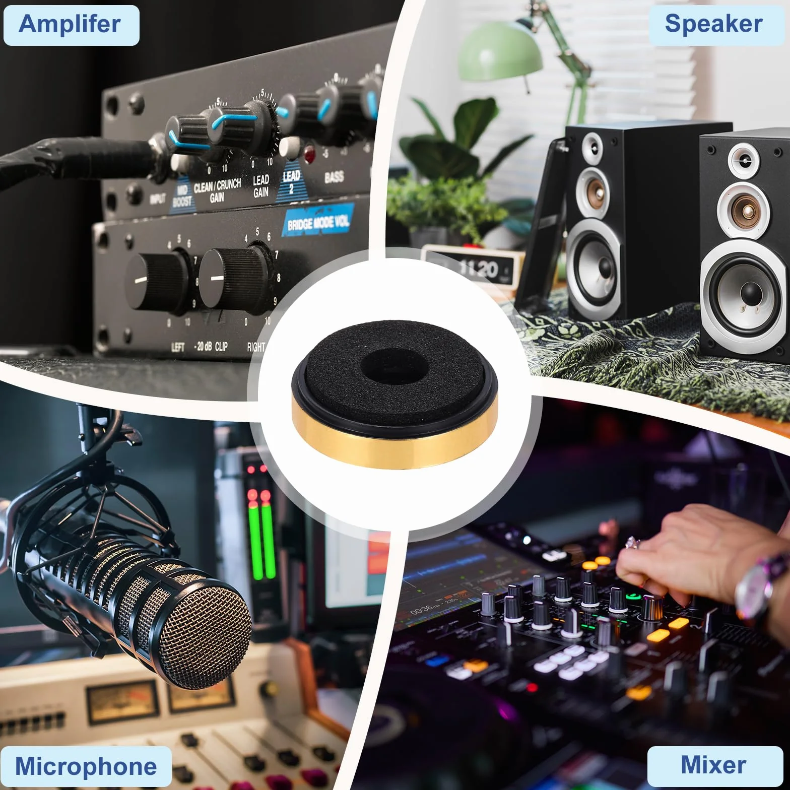 QUARKZMAN 4 nóżki izolacyjne do głośnika, 30 mm x 8 mm plastikowa podstawa z pianki antywibracyjnej do wzmacniacza maty do systemu audio CD HiFi Home Theater, złota