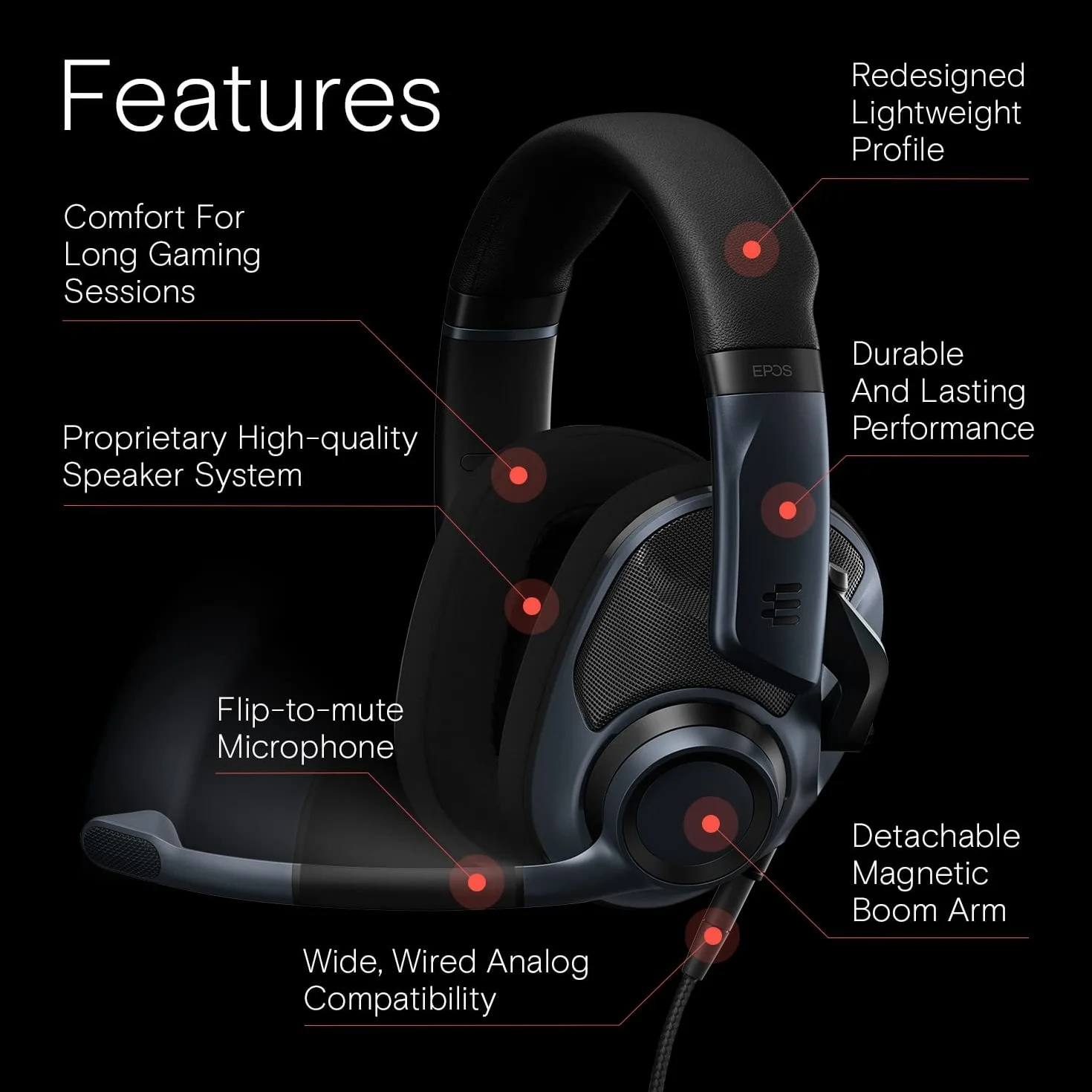 EPOS H6Pro Open, Zestaw słuchawkowy do gier z mikrofonem - Otwarta akustyka - Lekki pałąk - Wygodny i wytrzymały - na PC, Mac, PS4, PS5, Xbox Series X, Xbox One, Przełącznik Nintendo (czarny)