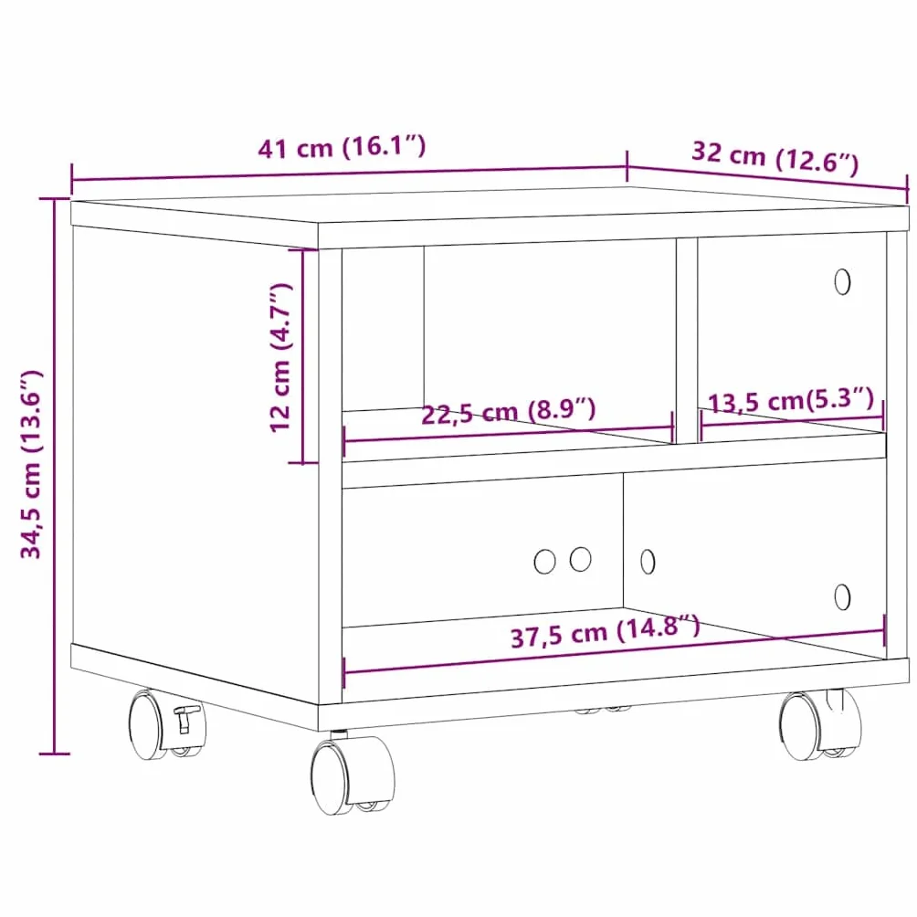 vidaXL Stojak pod drukarkę z kółkami biały 41x32x34,5 cm